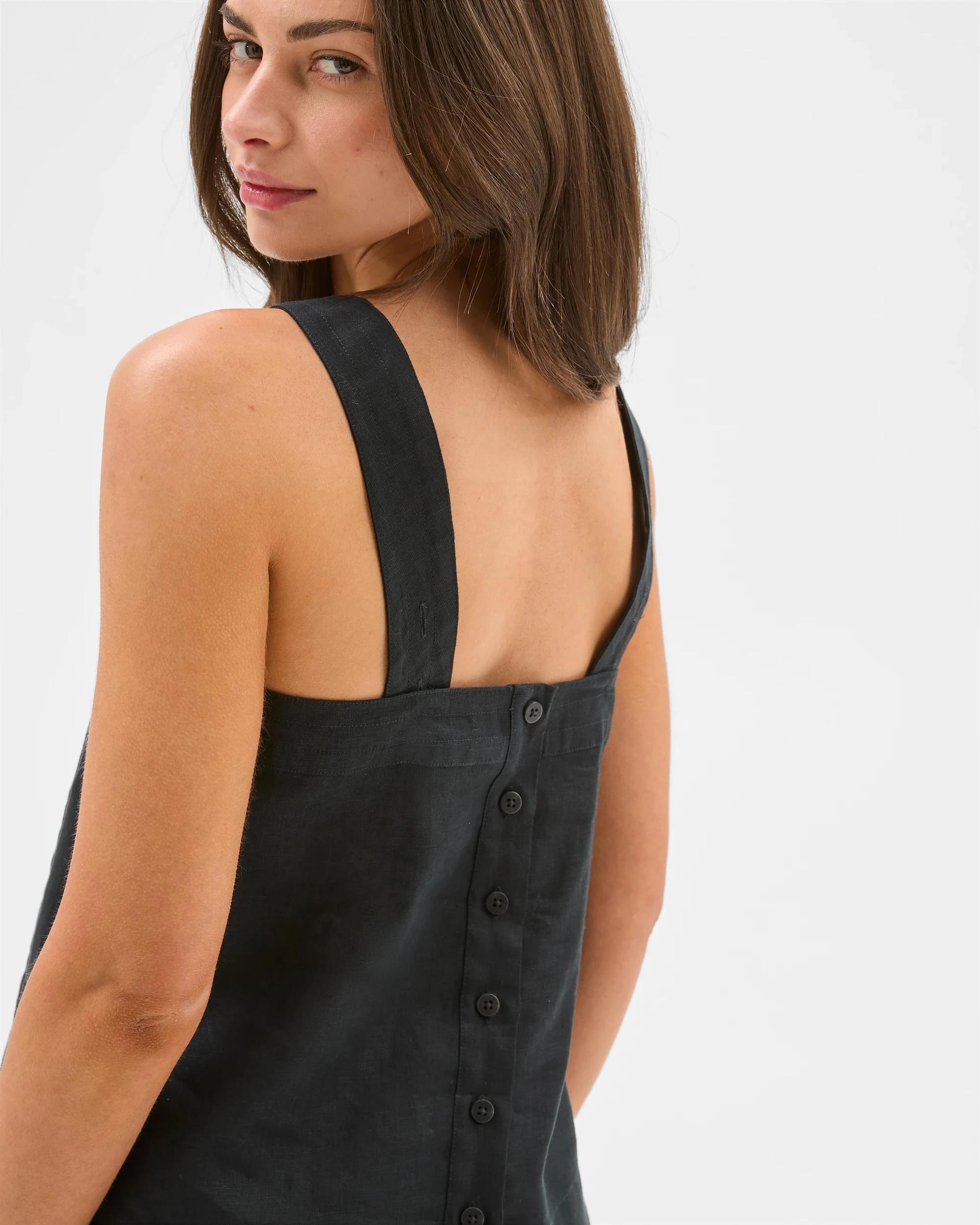 3 Target Petites European Linen Sleeveless Stitch Detail Cami BLACK, 3 of 6