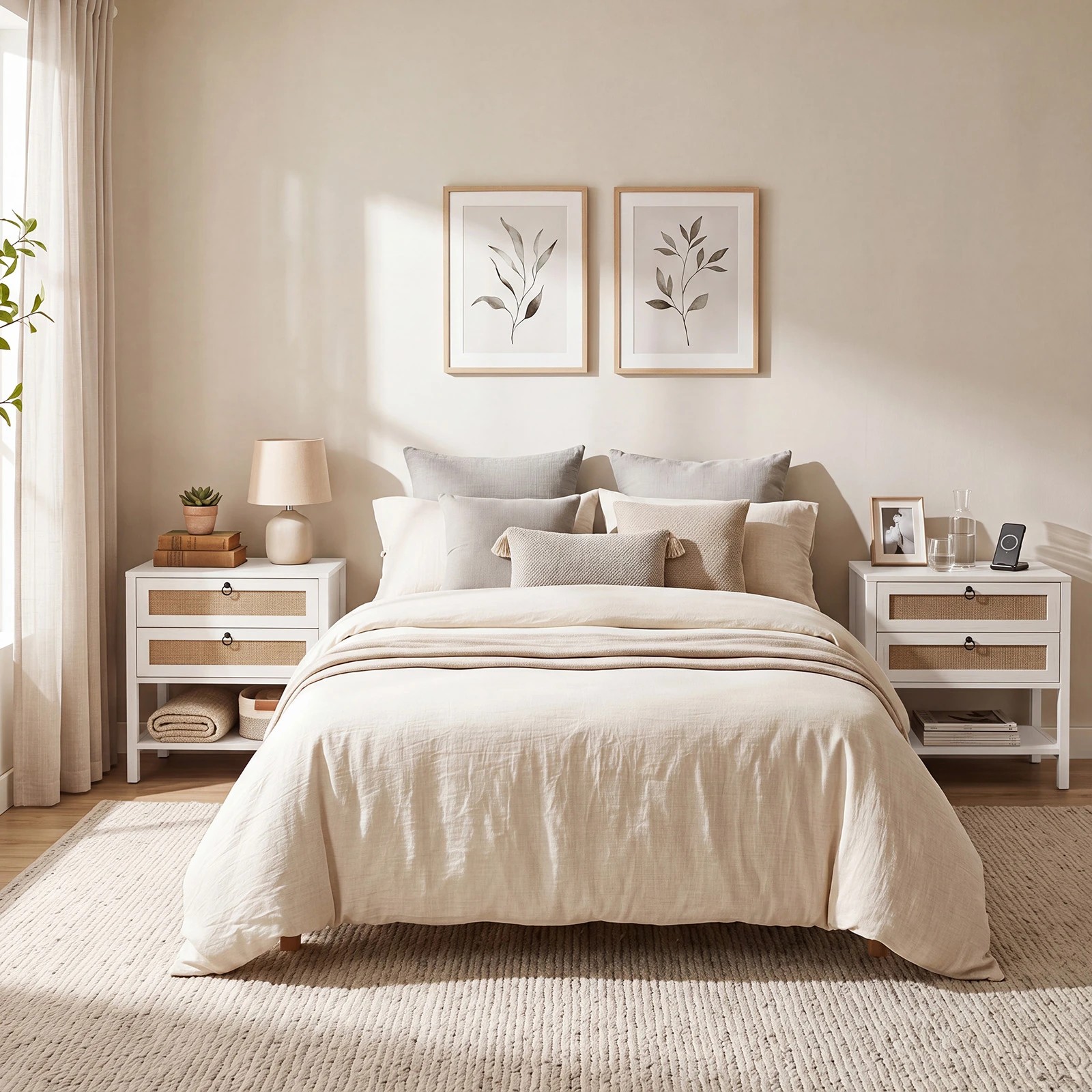 5 Costway Boho Sofa Side Table Rattan Nightstand Bedside Table - White, 5 of 6