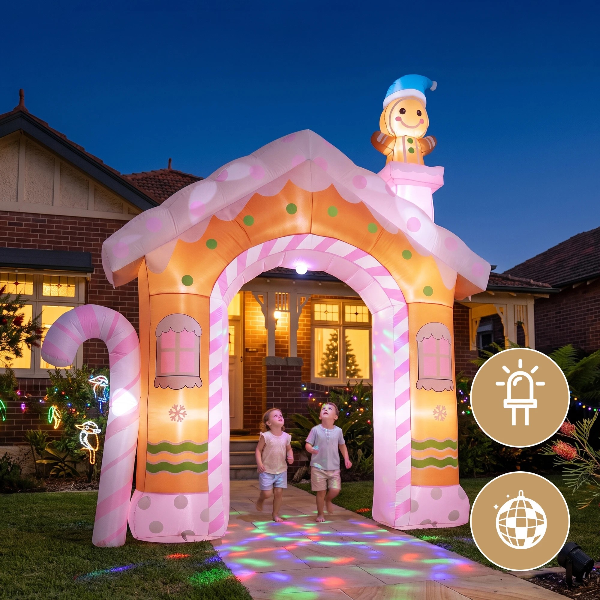 6 Jingle Jollys Christmas Inflatable Gingerbread Man Candy 3.2M Illuminated Decorations - Multi, 6 of 9