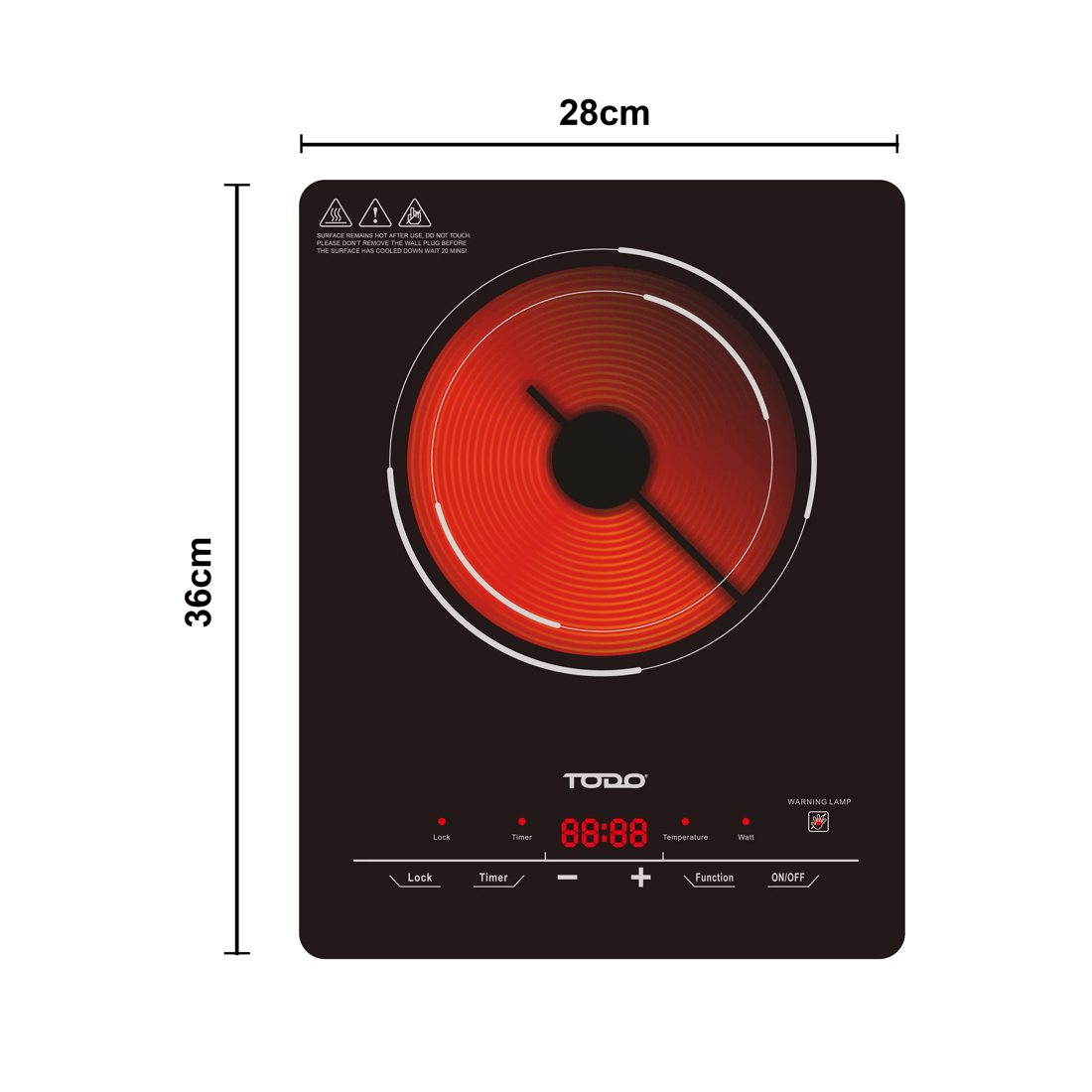 3 TODO 2000W Infrared Hotplate Electric Cooktop Tempered Crystal Glass Touch Control, 3 of 3
