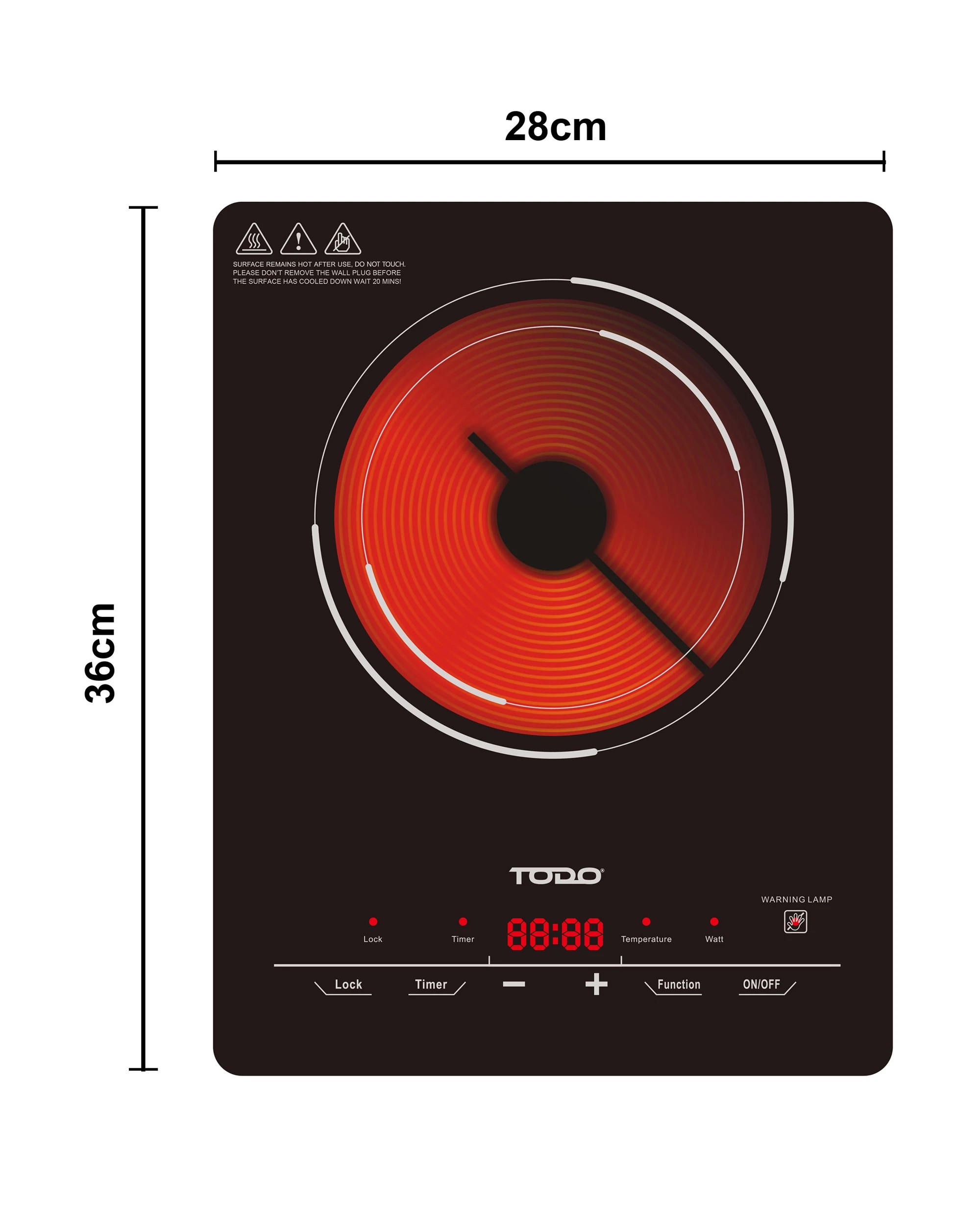 3 TODO 2000W Infrared Hotplate Electric Cooktop Tempered Crystal Glass Touch Control, 3 of 3