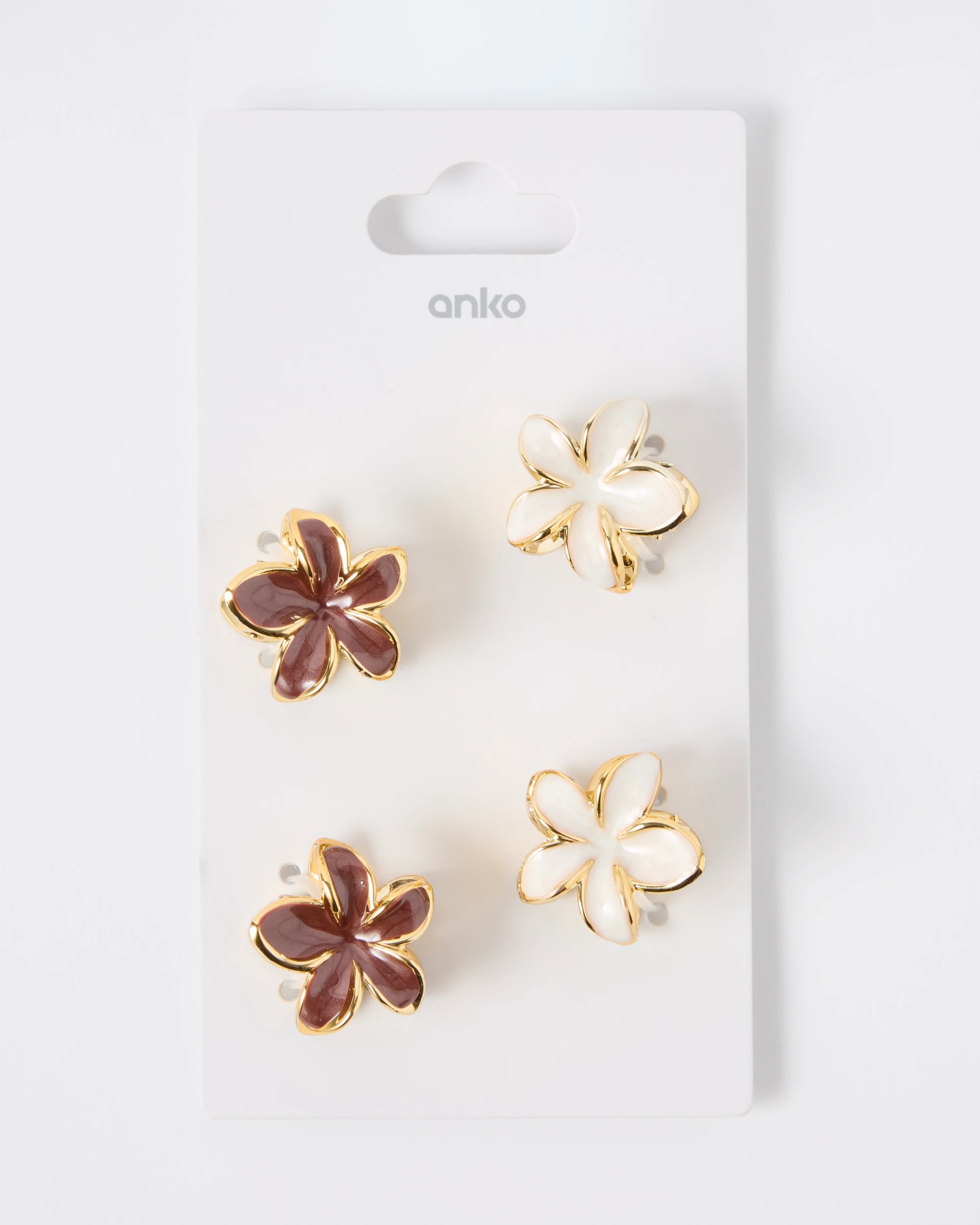 3 4 Pack Purple, White and Gold Tone Enamel Frangipani Claw Hair Clip, 3 of 3