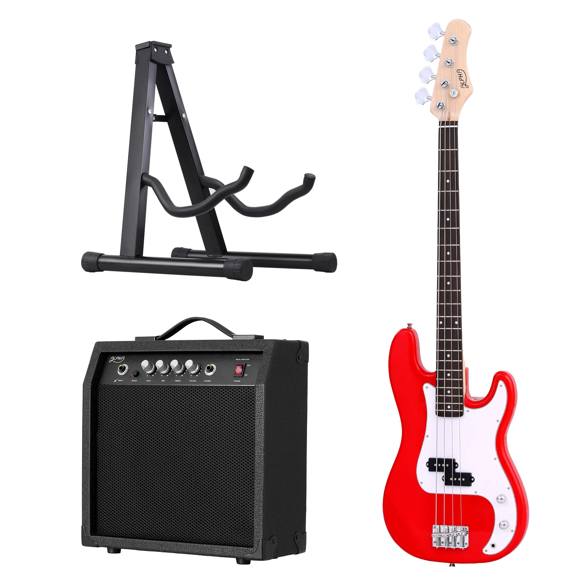 1 Alpha Electric Guitar Bass 47 Inch Set Kit 40W Bass Guitar Amplifier Guitar Stand Folding - Multi, 1 of 9