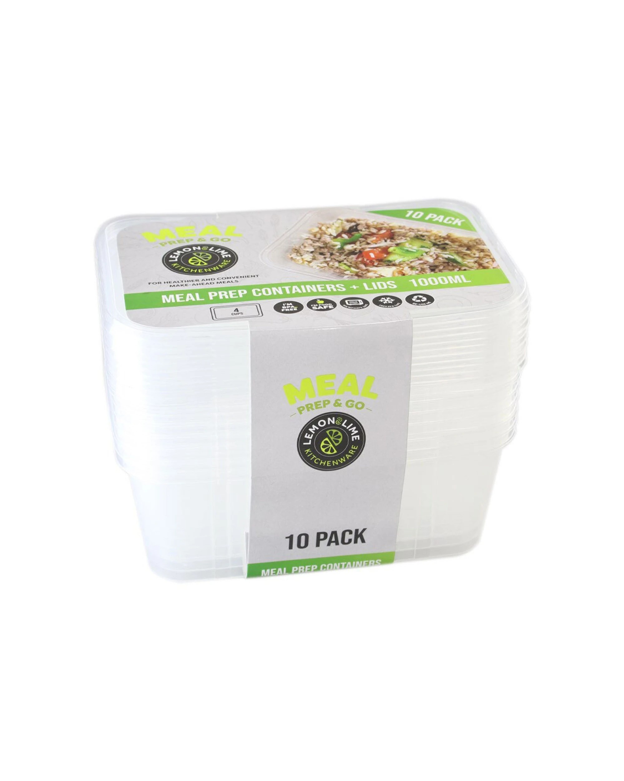 1 10pc Lemon & Lime 1000ml Meal Prep Reusable Containers/food Storage - Assorted, 1 of 2