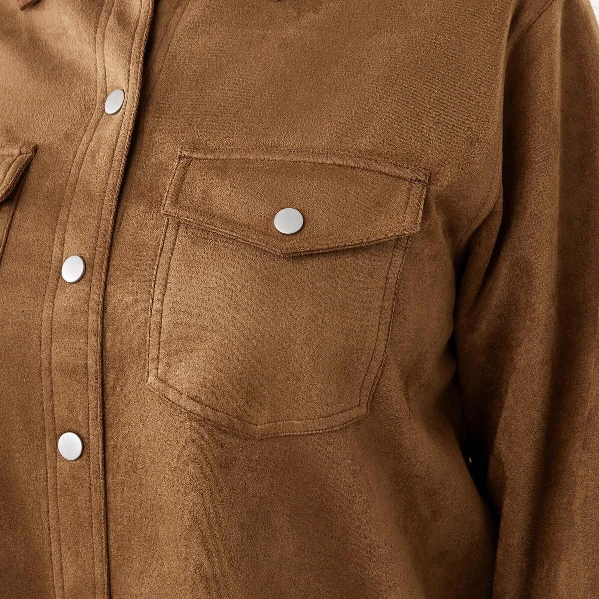7 Long Sleeve Suedette Shirt Deep Camel, 7 of 8