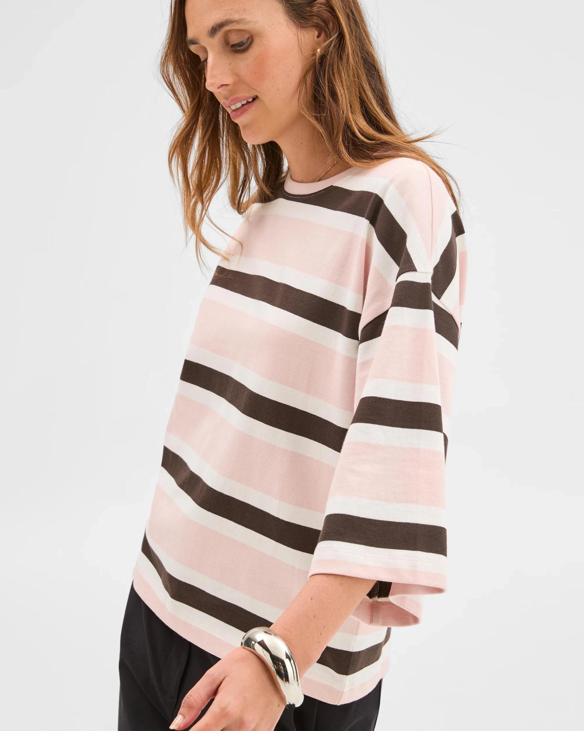 7 Target Woman Australian Cotton 3/4 Length Wide Sleeve Boxy T-Shirt PALE ROSE/BLACK COFFEE/CLOUD DANCER, 7 of 7