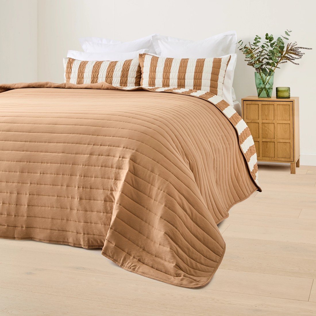 4 Reversible Stripe Coverlet Set - Queen/King Bed, Beige, 4 of 9
