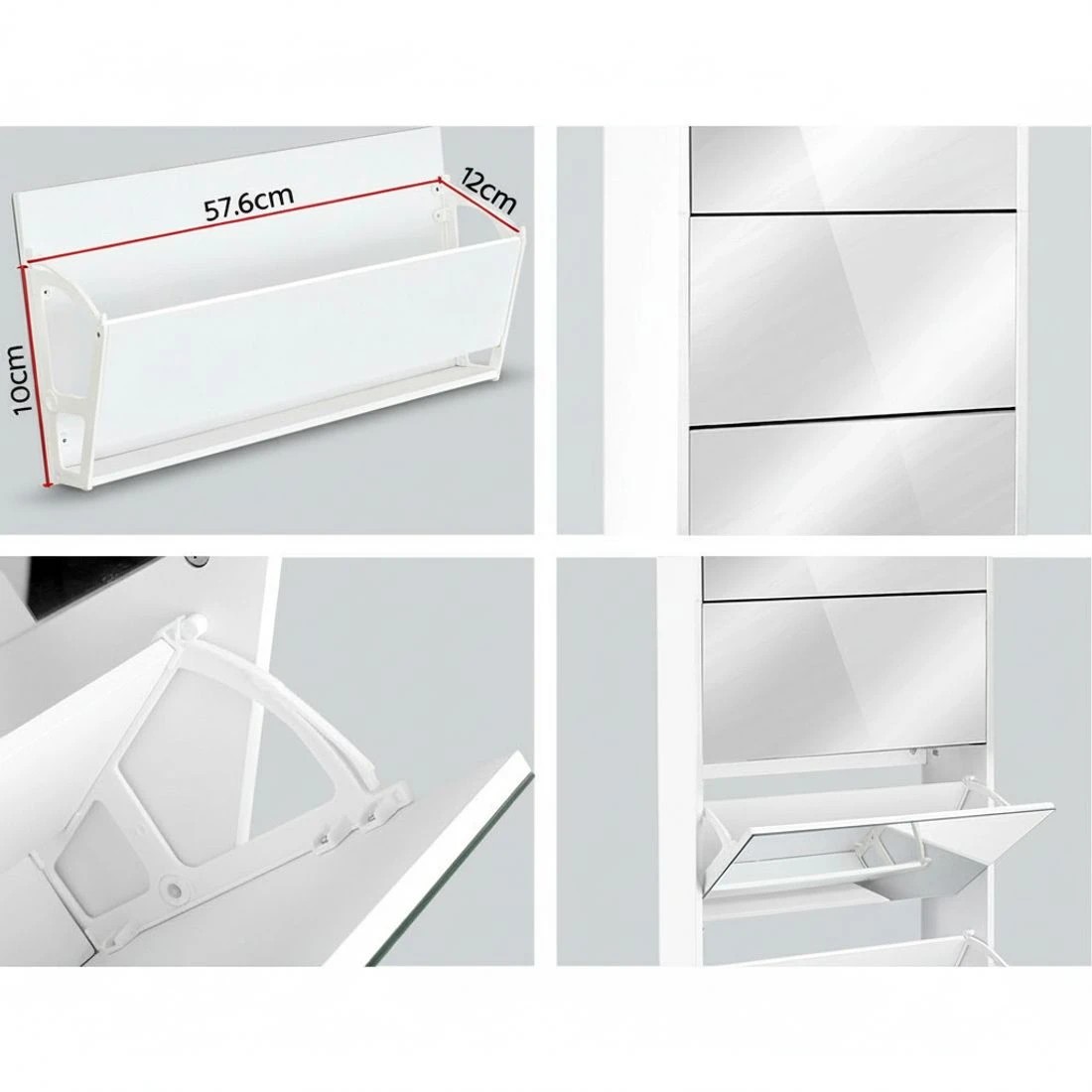 5 Artiss Shoe Rack Cabinet Mirror 25 Pairs - White, 5 of 7