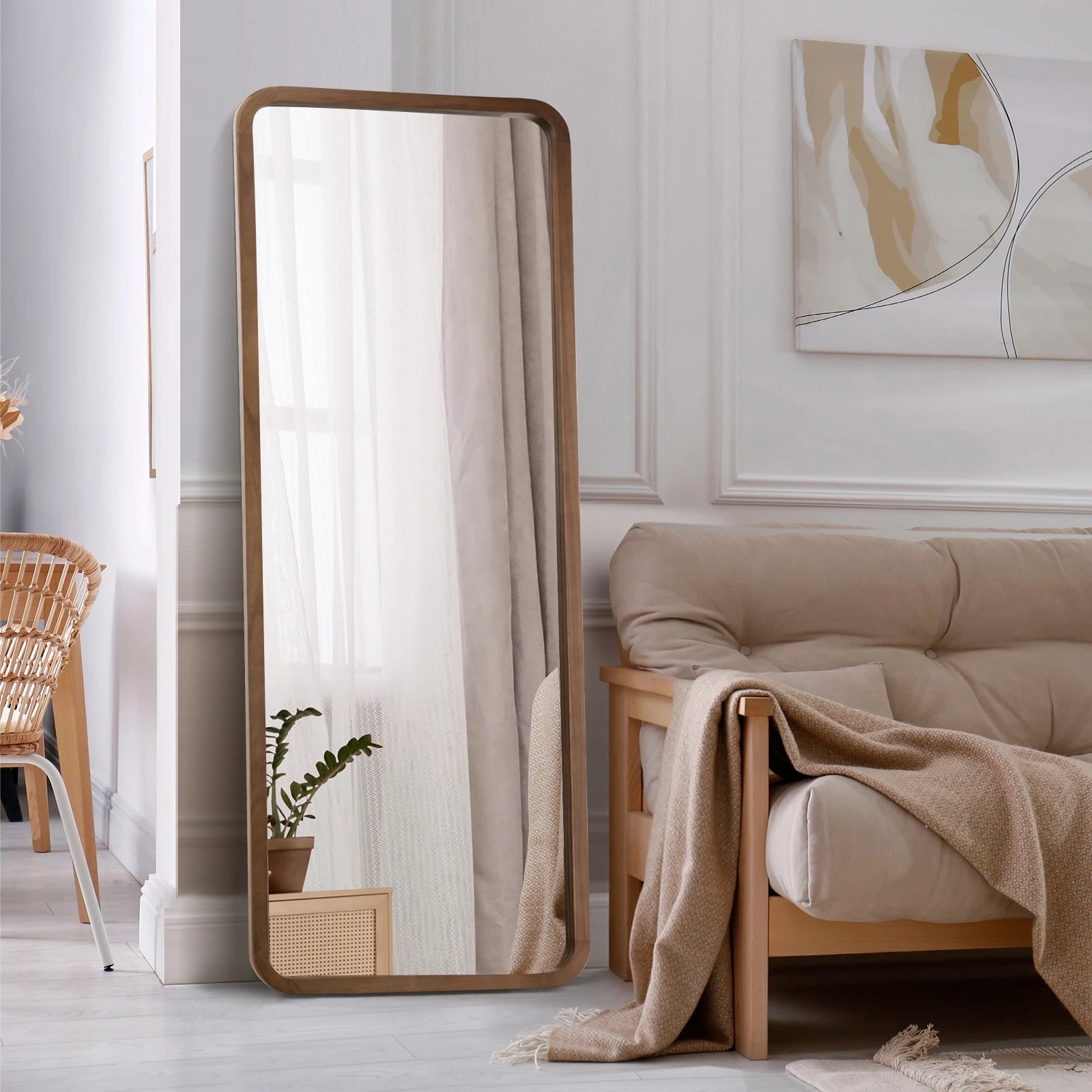 3 Oikiture Full Length Mirror 180x70cm Rectangle Dressing Floor Mirrors - Brown, 3 of 9
