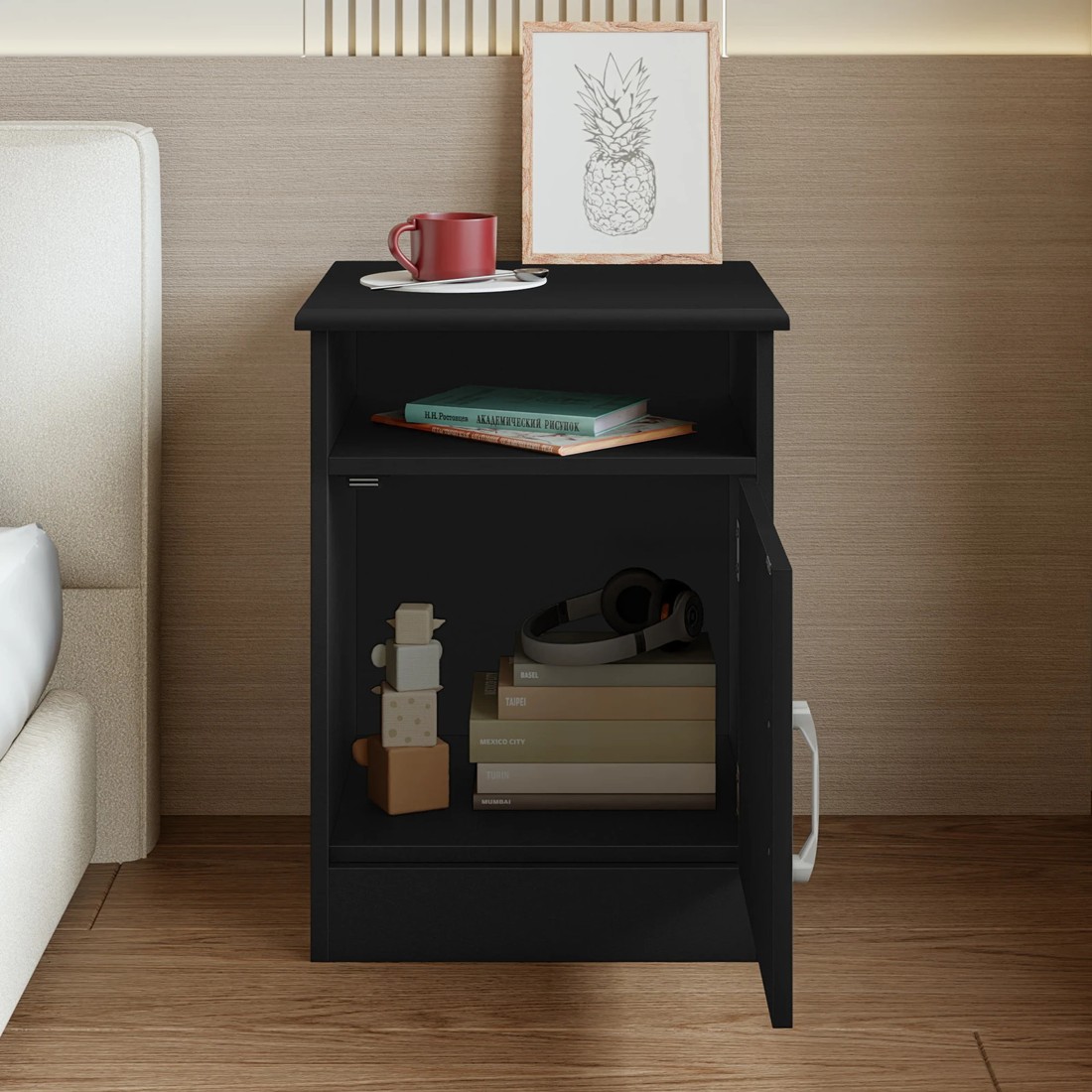 5 Alfordson Bedside Table Storage Cabinet Side End  Nightstand - Black, 5 of 10