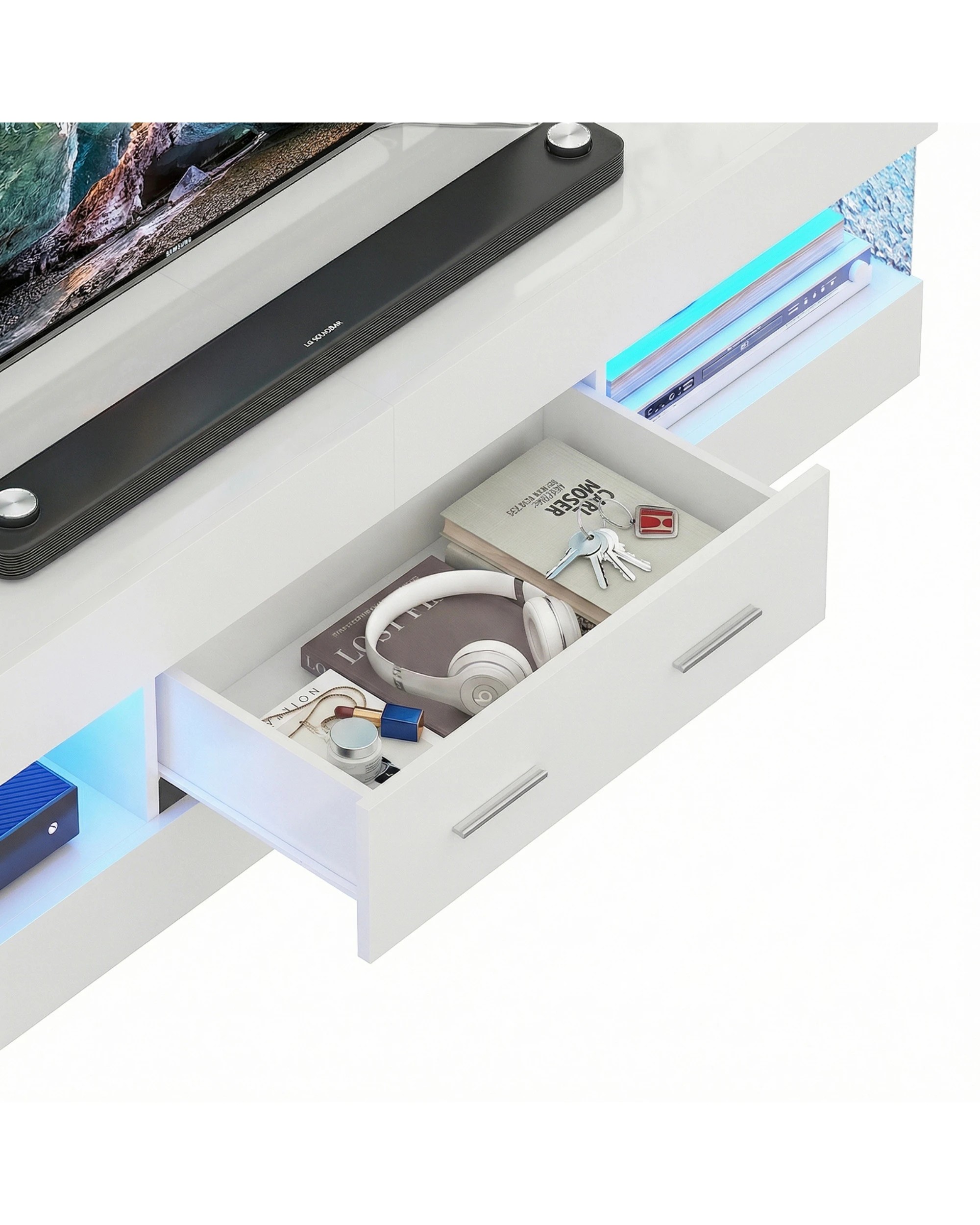 6 Advwin 152cm TV Cabinet LED Entertainment Unit Stand - White, 6 of 8