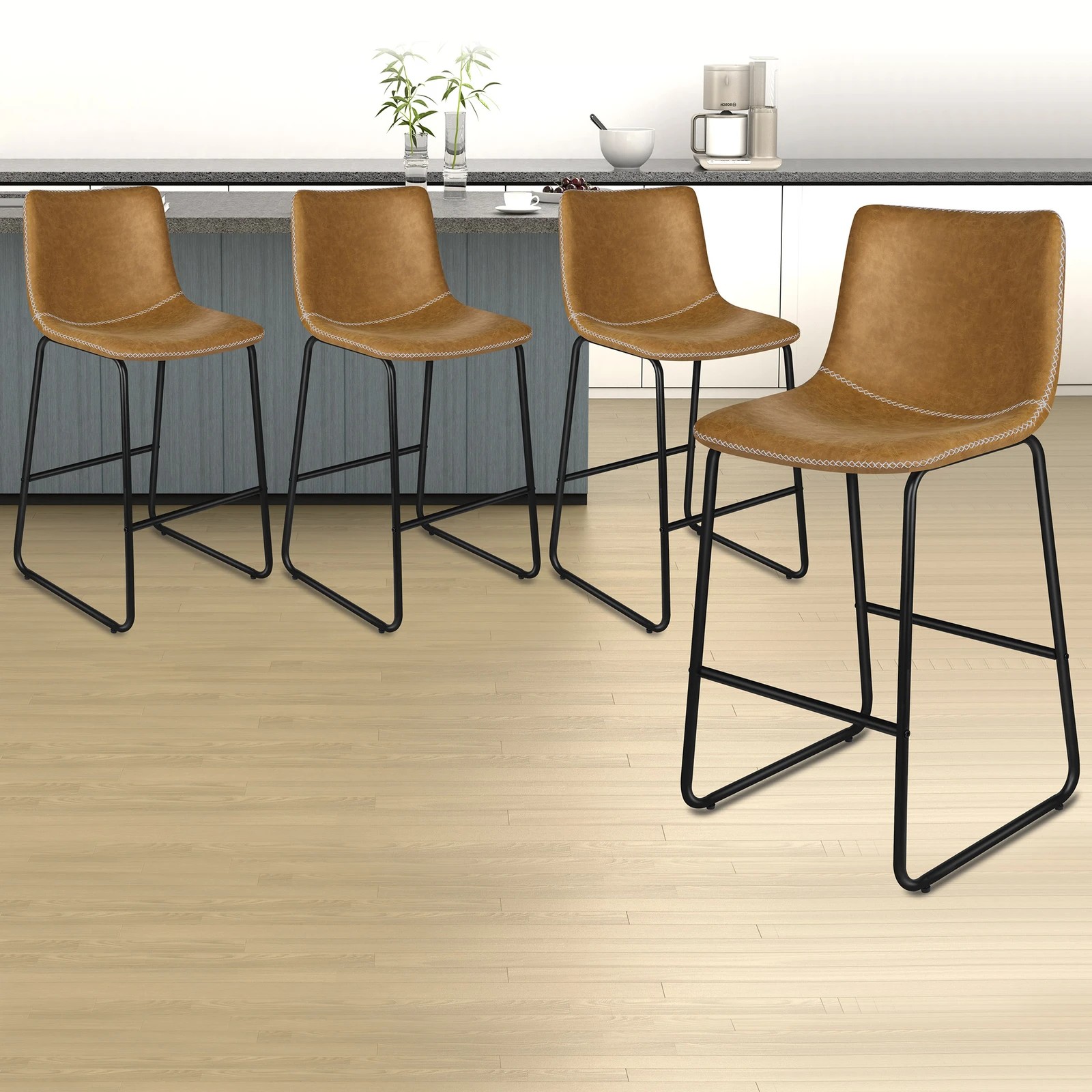 2 Alfordson 4x Bar Stools 66cm Kitchen Counter Metal Vintage Dining Chairs - Brown, 2 of 10