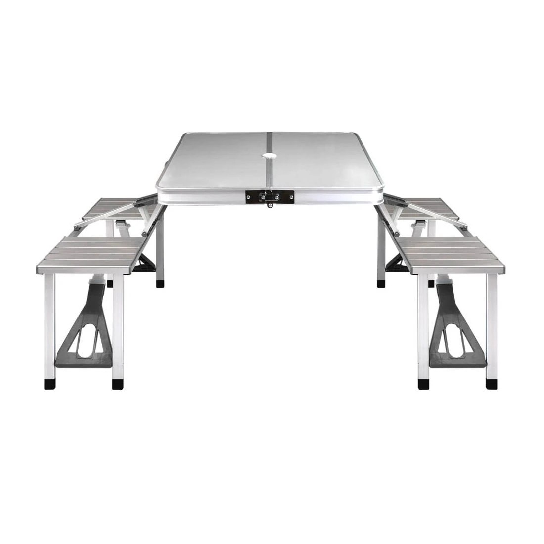 3 Weisshorn Folding Camping Table Outdoor Picnic BBQ With 2 Bench Chairs Set - Silver, 3 of 6