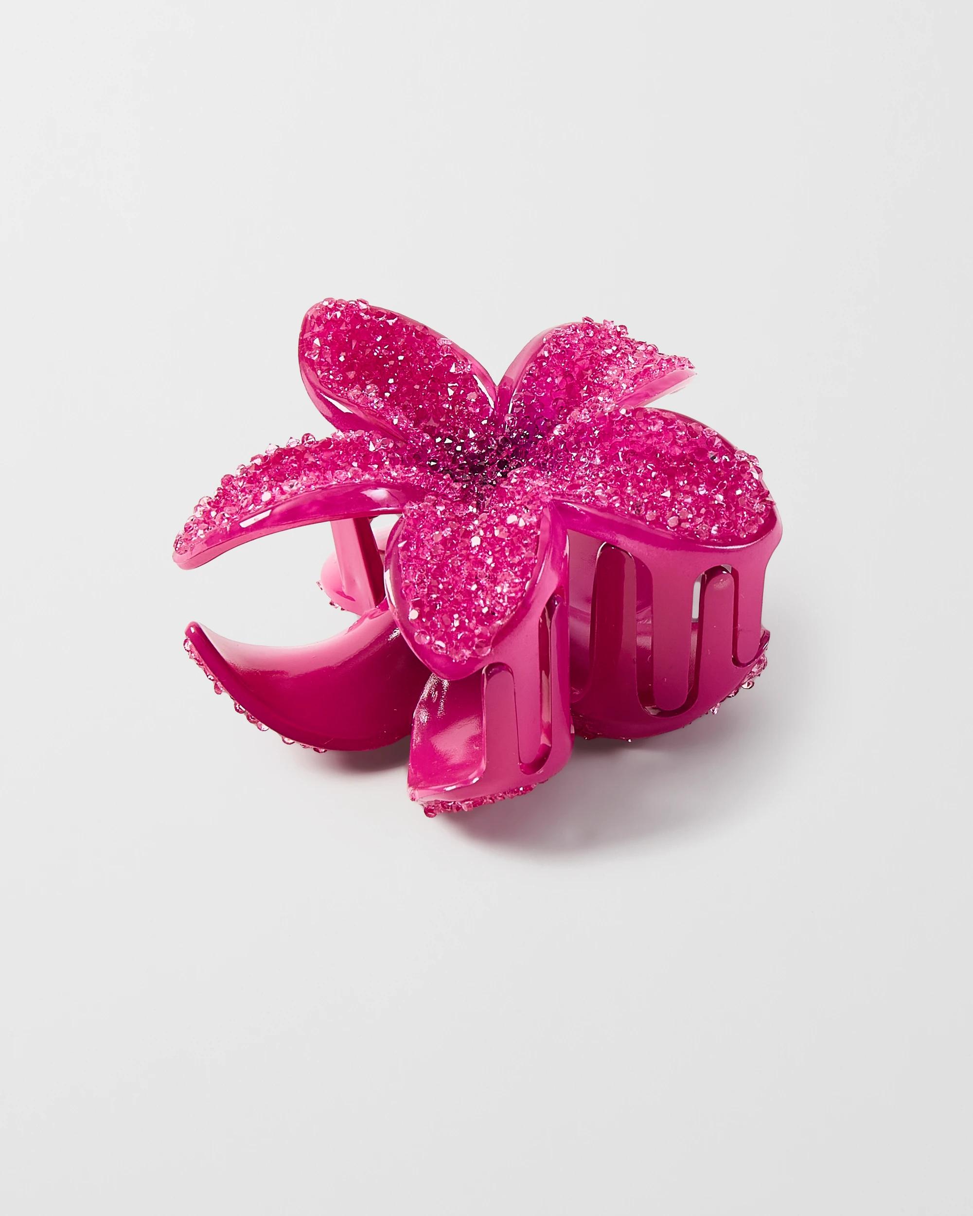 2 Pink Glitter Frangipani Claw Hair Clip Pink, 2 of 3