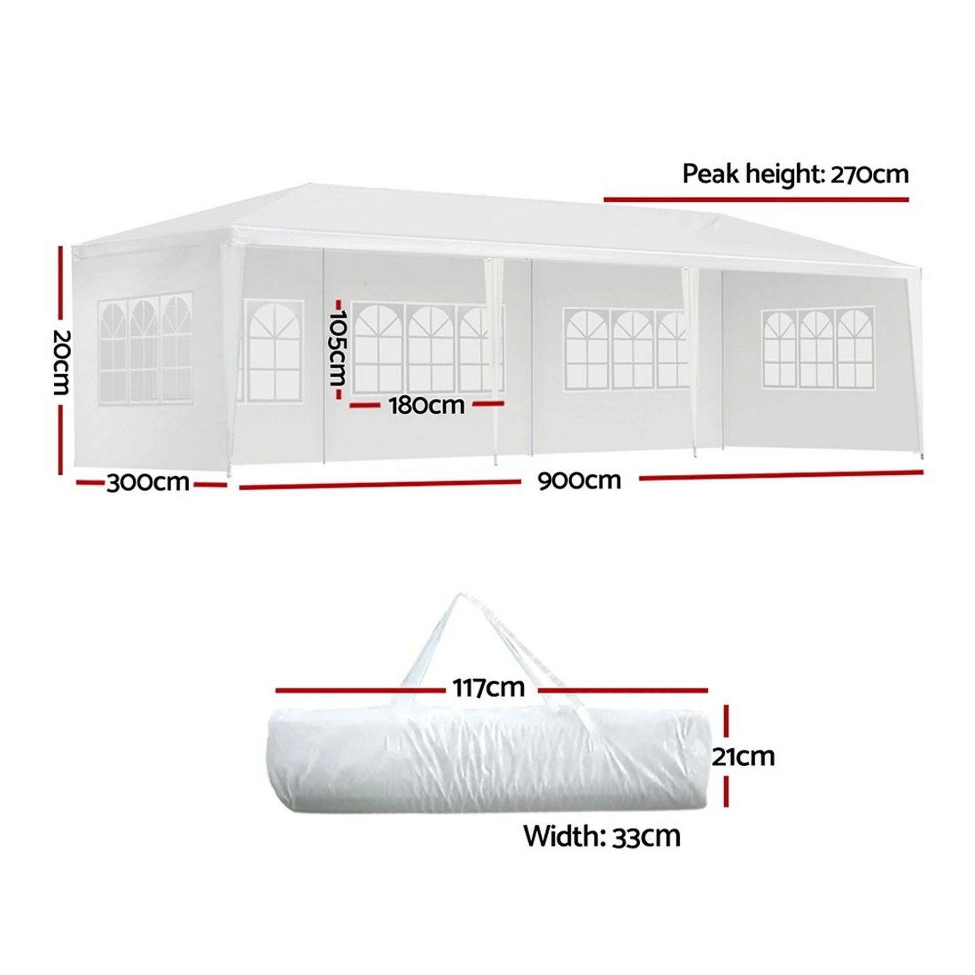 2 Instahut Gazebo 3x9m Marquee Wedding Party Tent Outdoor Camping Side Wall Canopy 5 Panel - White, 2 of 6