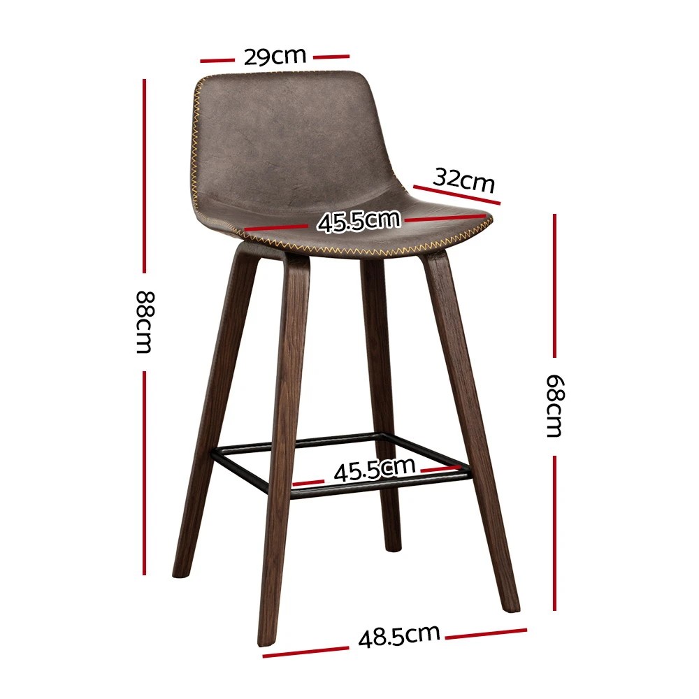 2 Artiss 2x Bar Stools Vintage Leather Wooden - Brown, 2 of 8