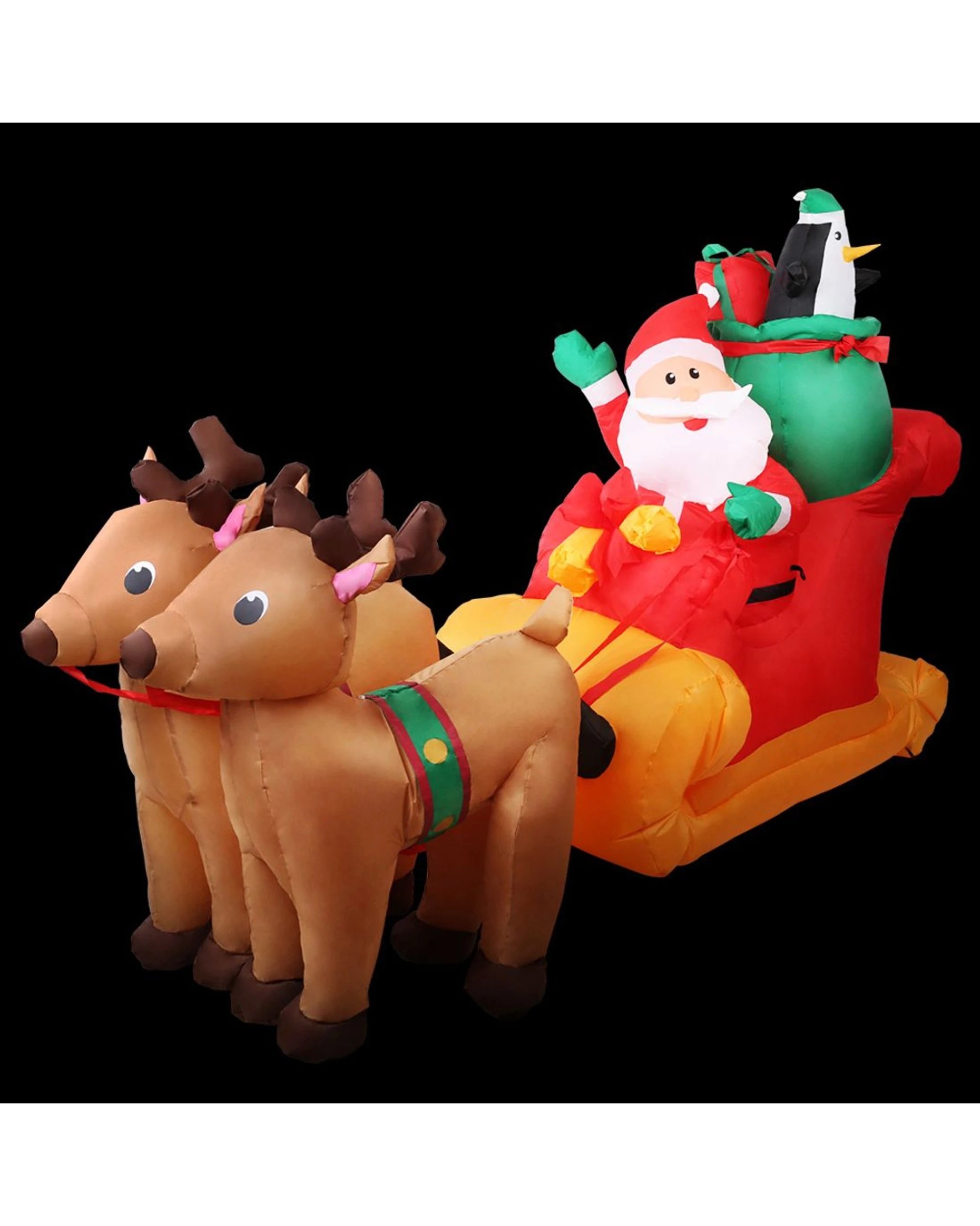 2 Jingle Jollys Christmas Inflatable Santa Sleigh 2.2M Illuminated Decorations - Multi, 2 of 7