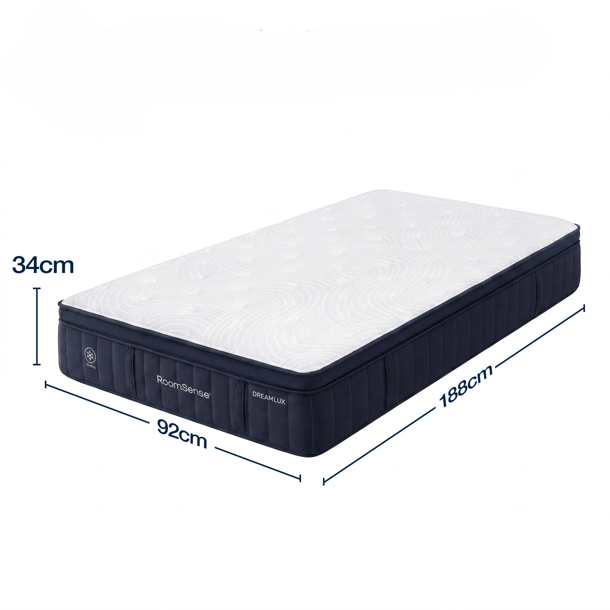 9 RoomSense Single Mattress, 34cm Medium Soft Hotel Bed, Gel Cooling Memory Foam & Tencel Pocket Spring - White, 9 of 9