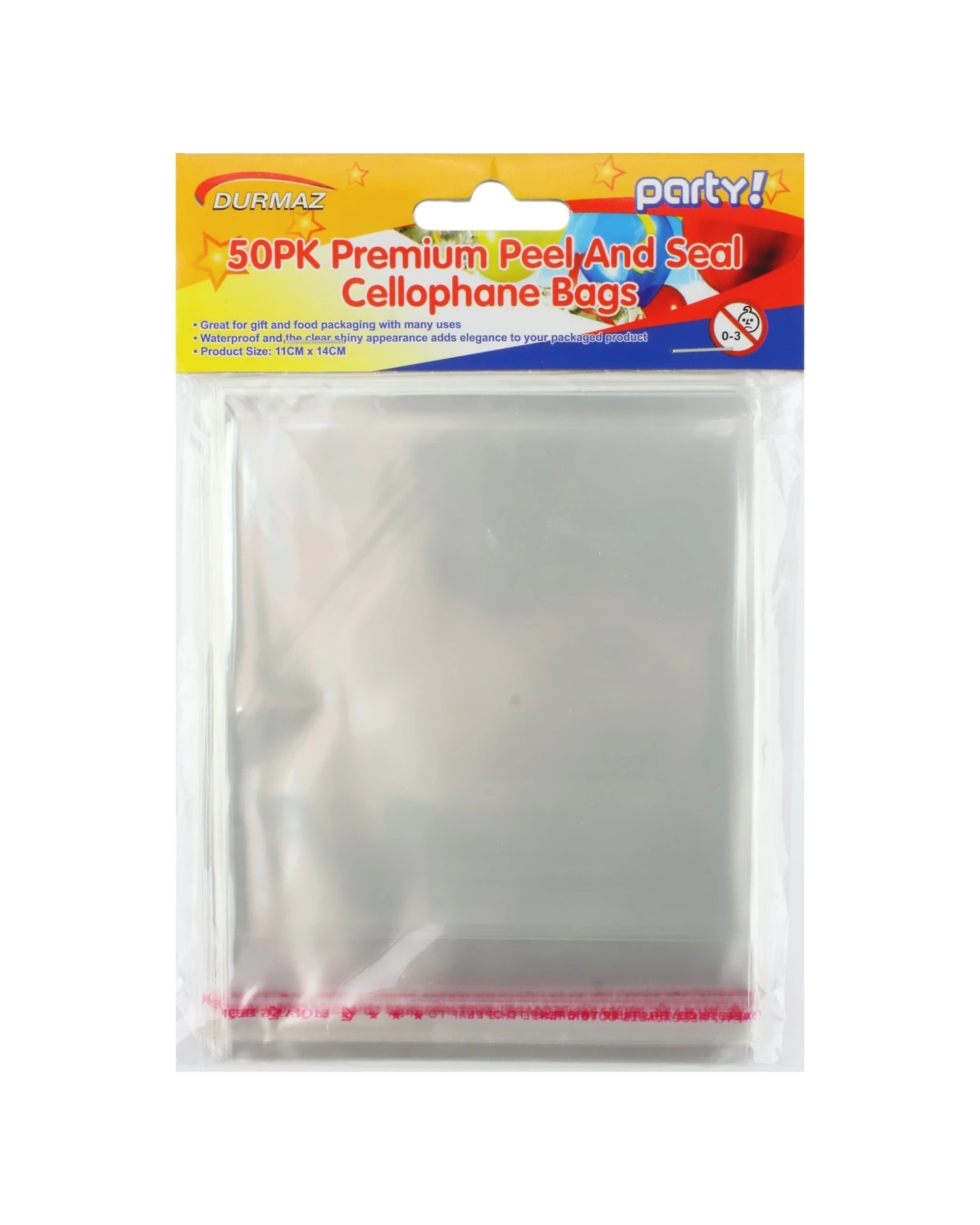 1 Durmaz Clear Peel and Seal Cello Bags 11cm x 14cm Pack of 50, 1 of 2
