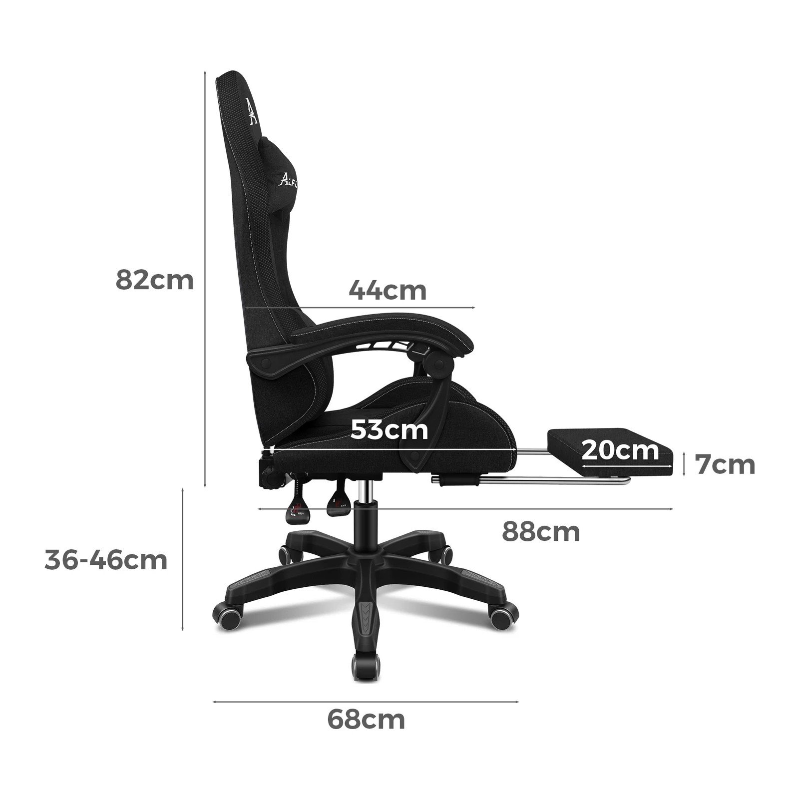 7 Alfordson Gaming Chair Office Massage 12 RGB LED Computer Fabric - All Black, 7 of 10