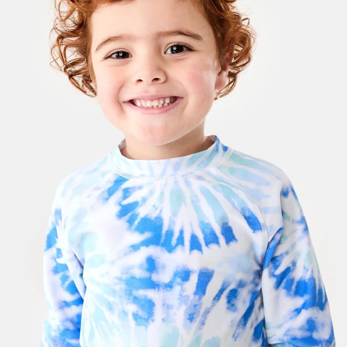 3 Printed Long Sleeve Rash Vest SPIRAL TIE DYE FRESH BLUE, 3 of 6
