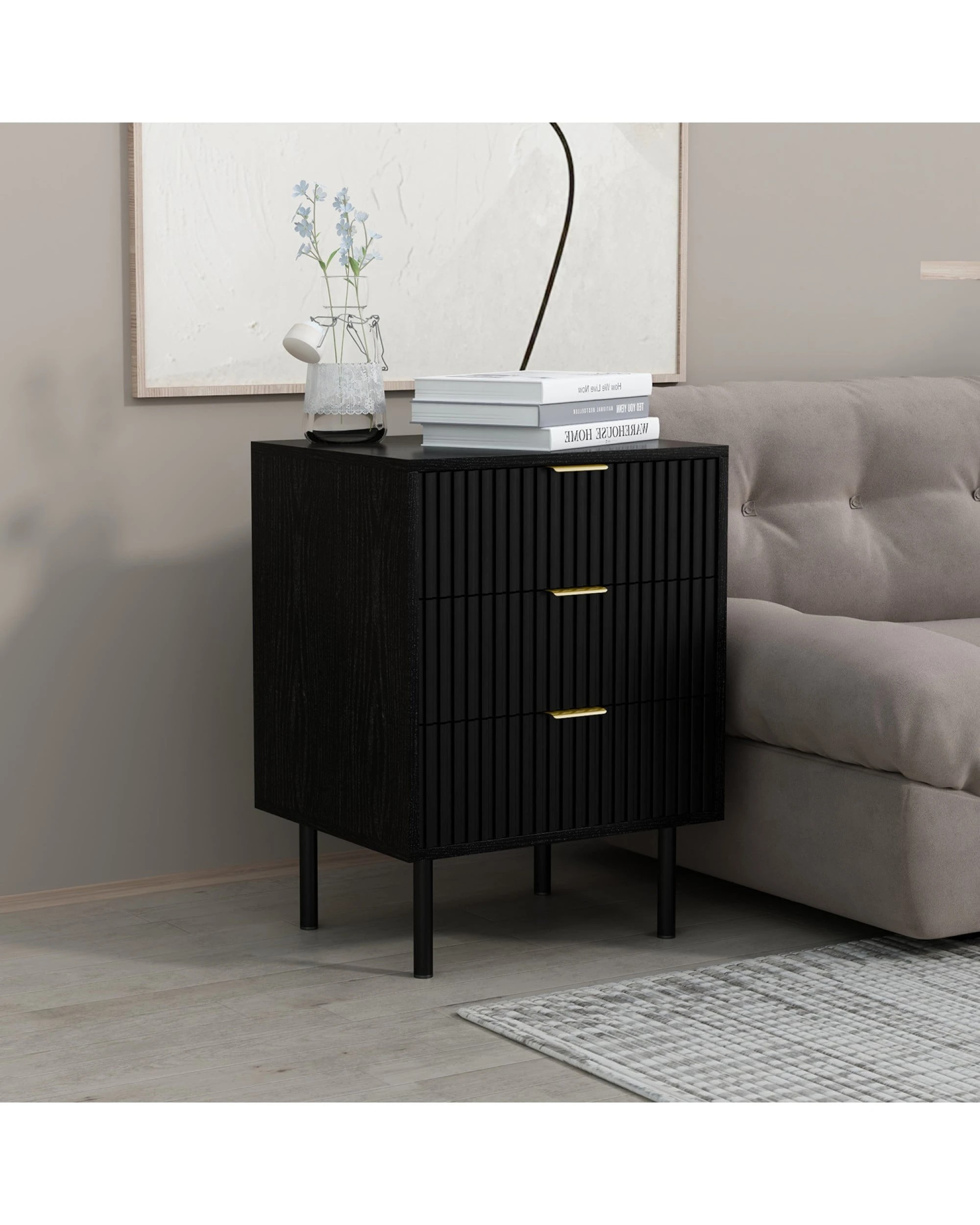 2 Sarantino Evelyn Bedside Table with 3 Drawers - Black, 2 of 6