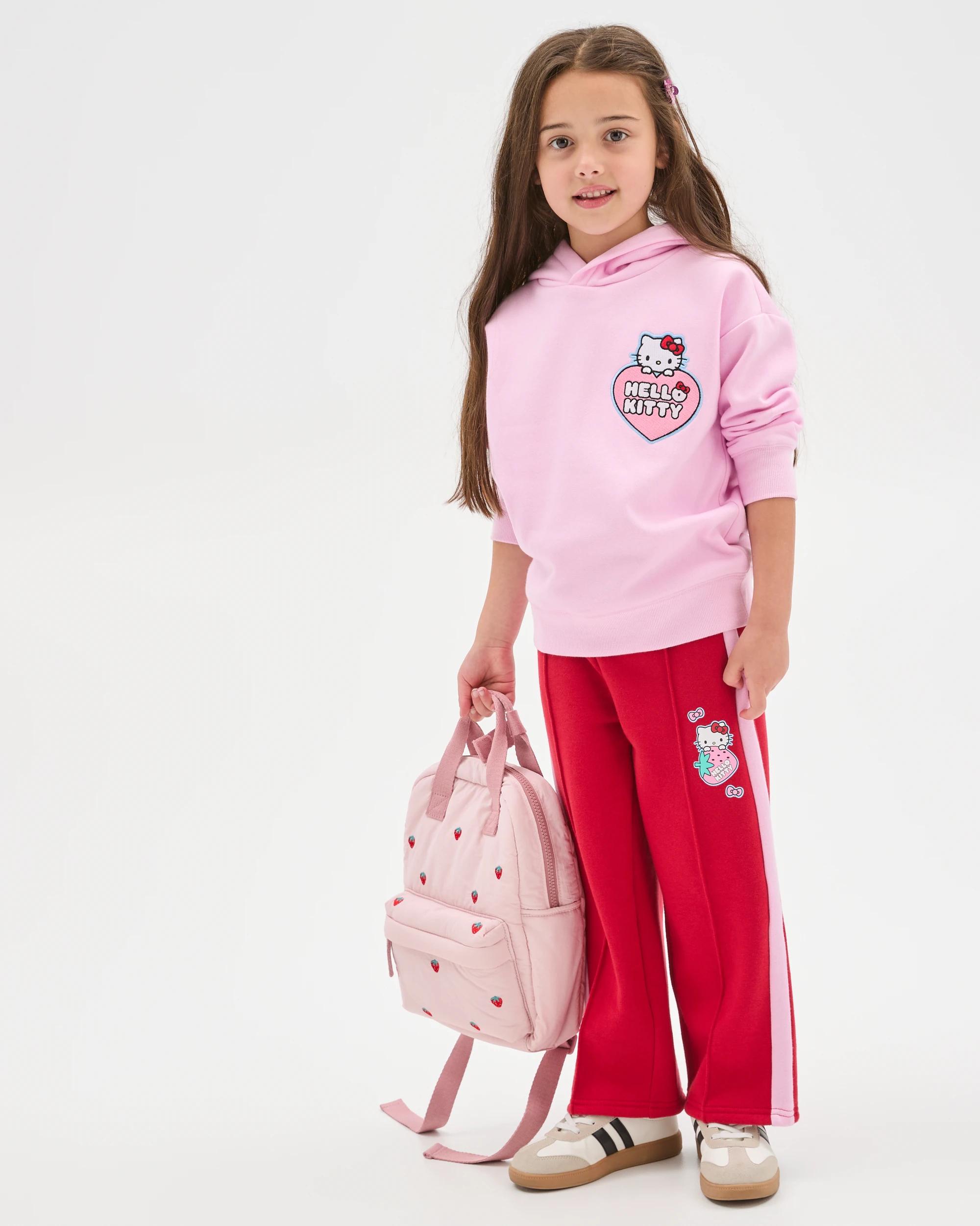 3 Hello Kitty Australian Cotton Blend Fleece Trackpants RED/PINK STRIP, 3 of 6