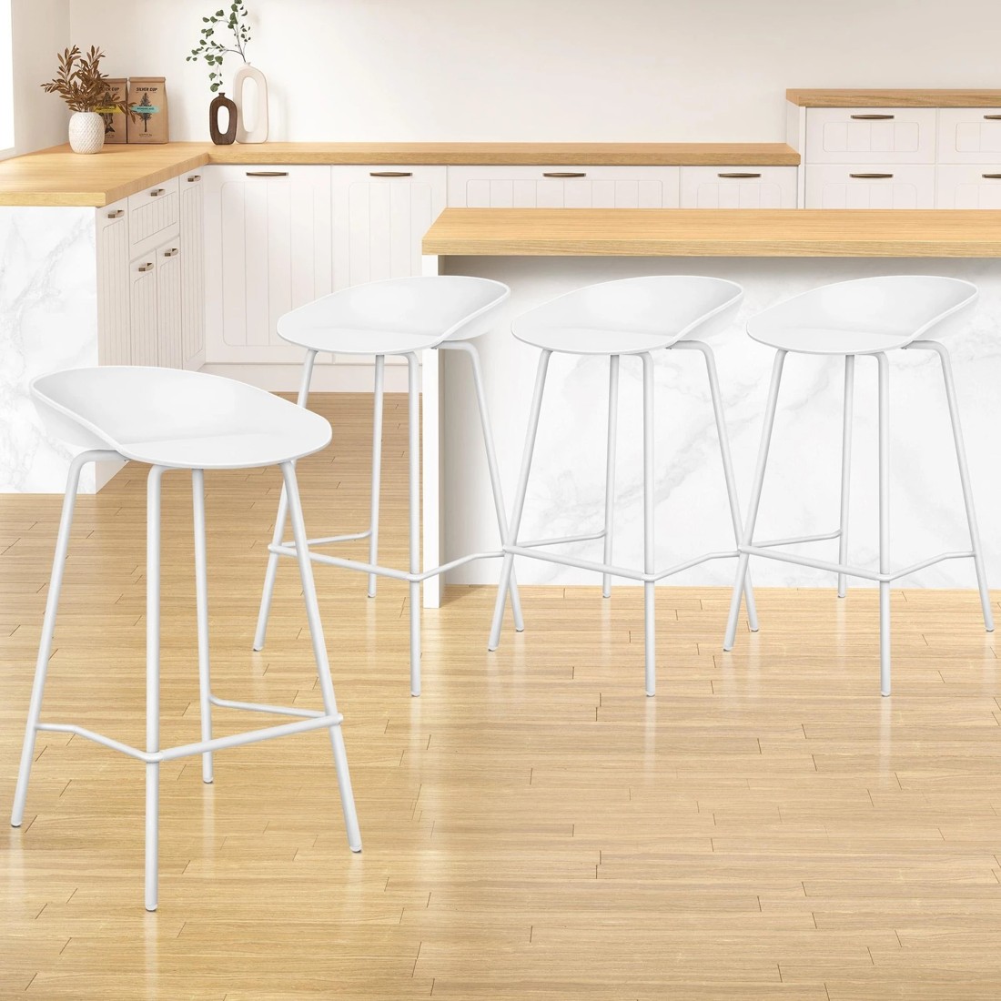 7 Alfordson 4x Kitchen Bar Stools Counter Chairs Metal Finn - White, 7 of 10