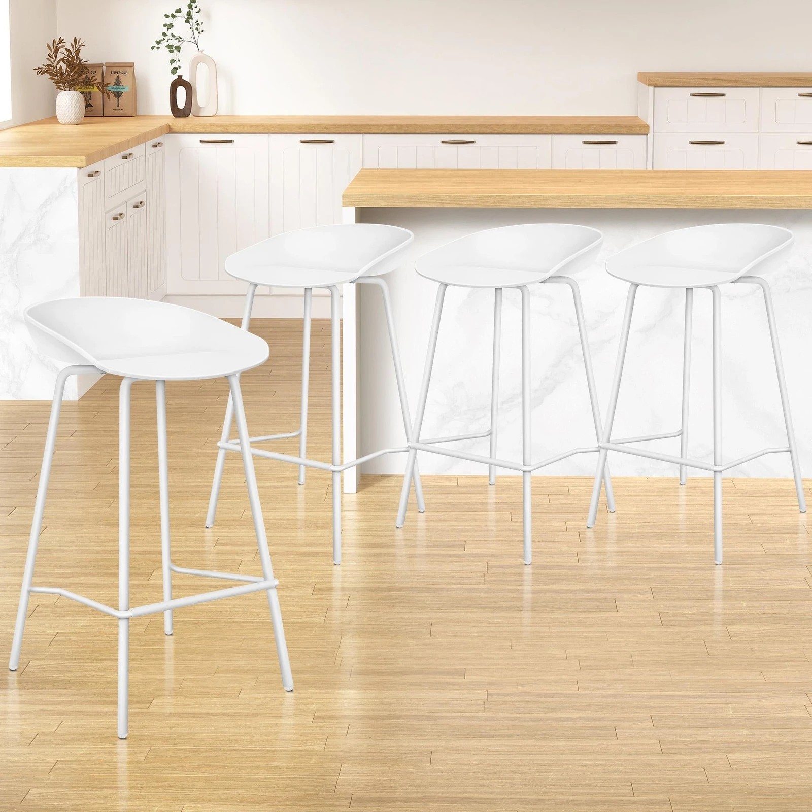 7 Alfordson 4x Kitchen Bar Stools Counter Chairs Metal Finn - White, 7 of 10