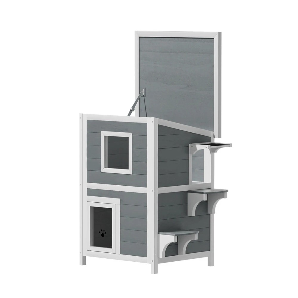 1 i.Pet Cat House Outdoor Shelter 56cm x 52cm x 82cm Rabbit Hutch Wooden Condo Small Dog - Multi, 1 of 6