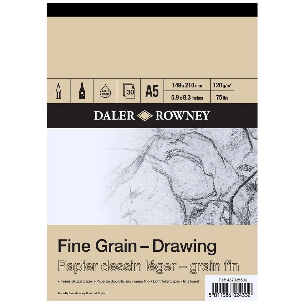 1 Daler-Rowney Fine Grain Drawing Pad 120gsm 30 Sheets A5, 1 of 1