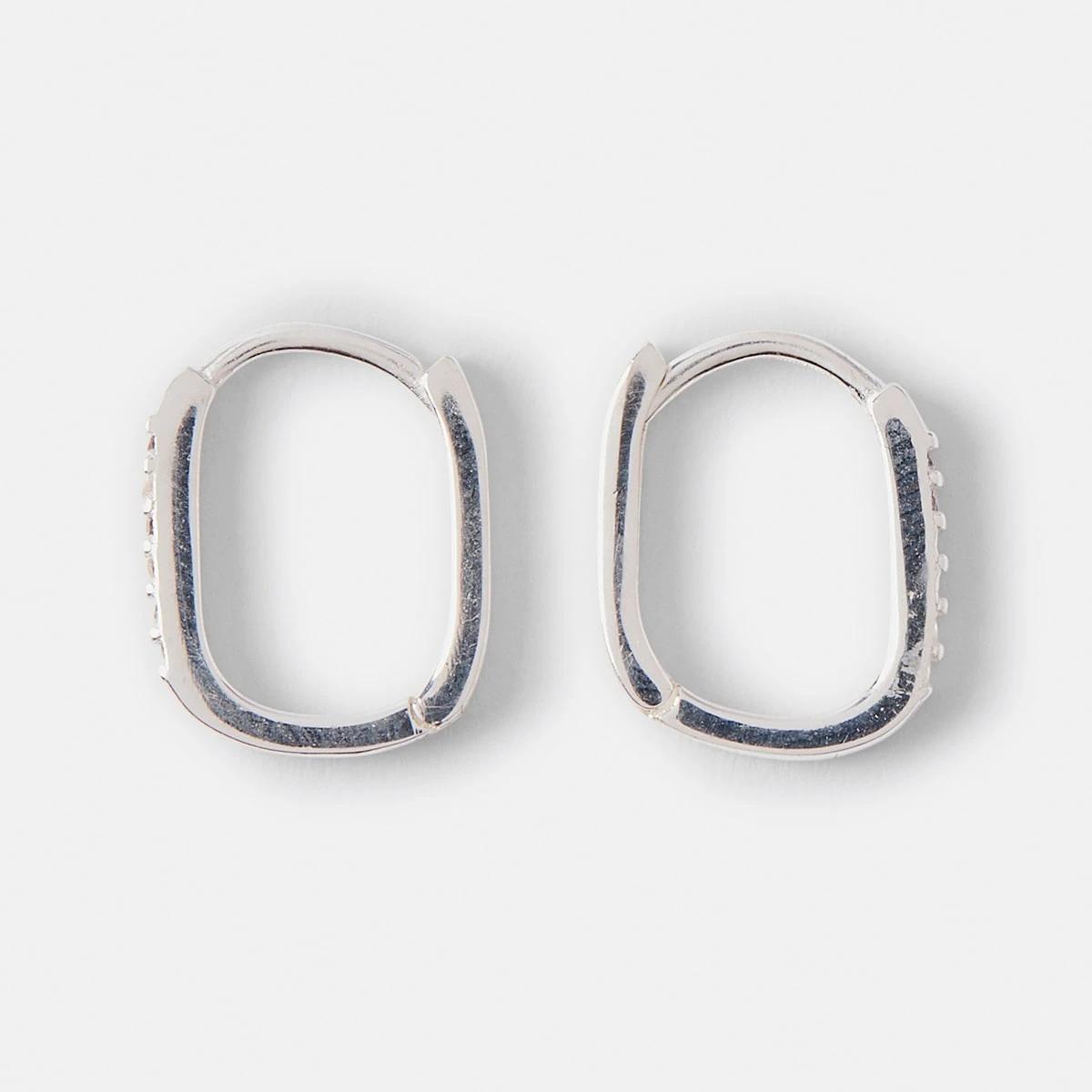 1 Sterling Silver Square Cubic Zirconia Hoop Earrings Silver, 1 of 4