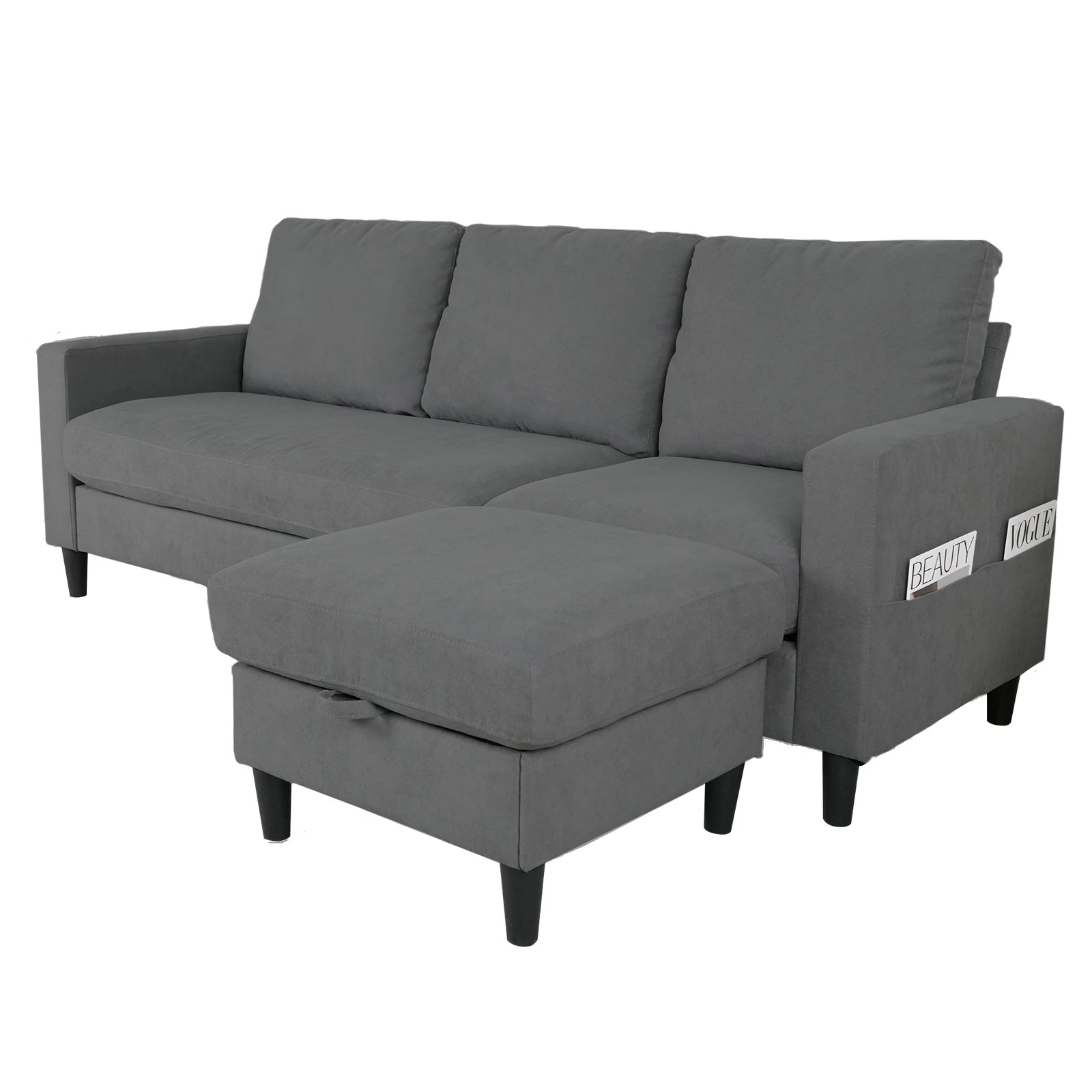 1 Advwin 3 Seater Sofa Modular Corner Lounge Chaise Set With Storage Ottoman Grey, 1 of 9