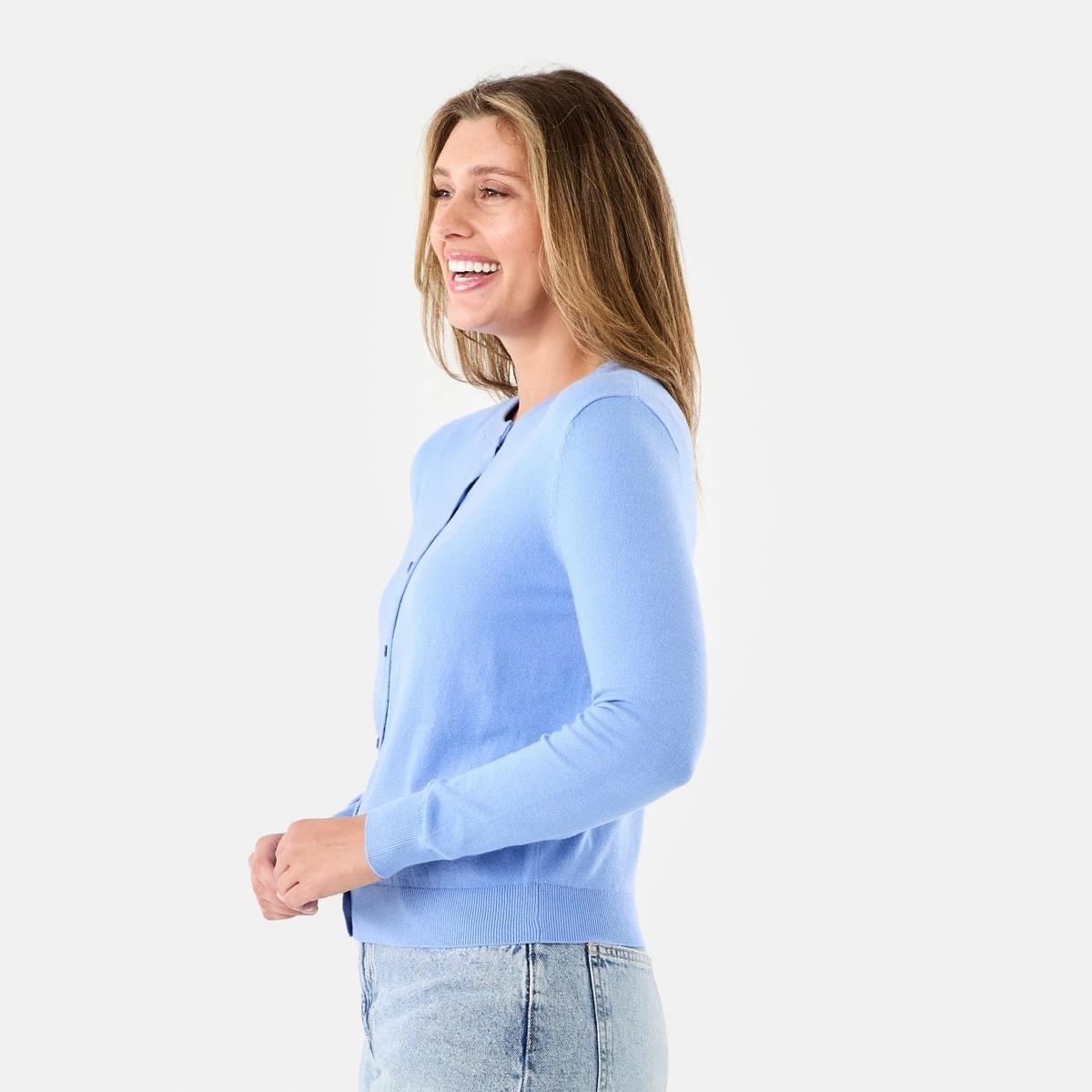 2 Lightweight Crew Neck Cardigan Cornflower, 2 of 6