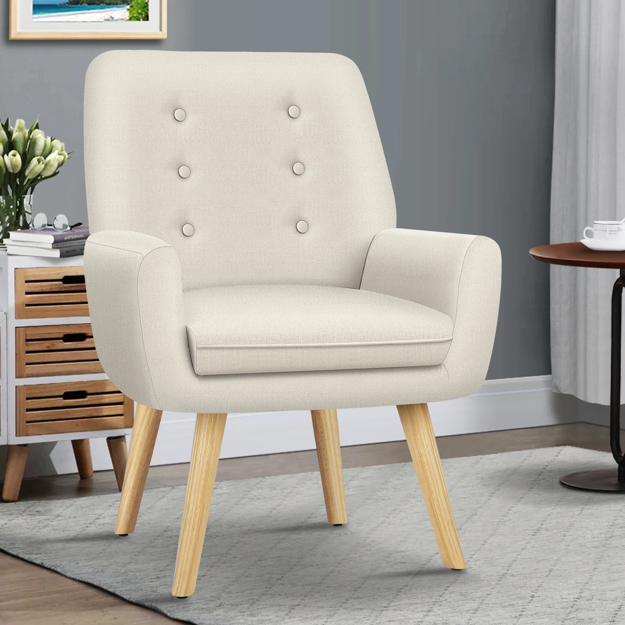 4 Alfordson Armchair Lounge Chair Tub Accent Chairs Fabric Couch Sofa - Beige, 4 of 9