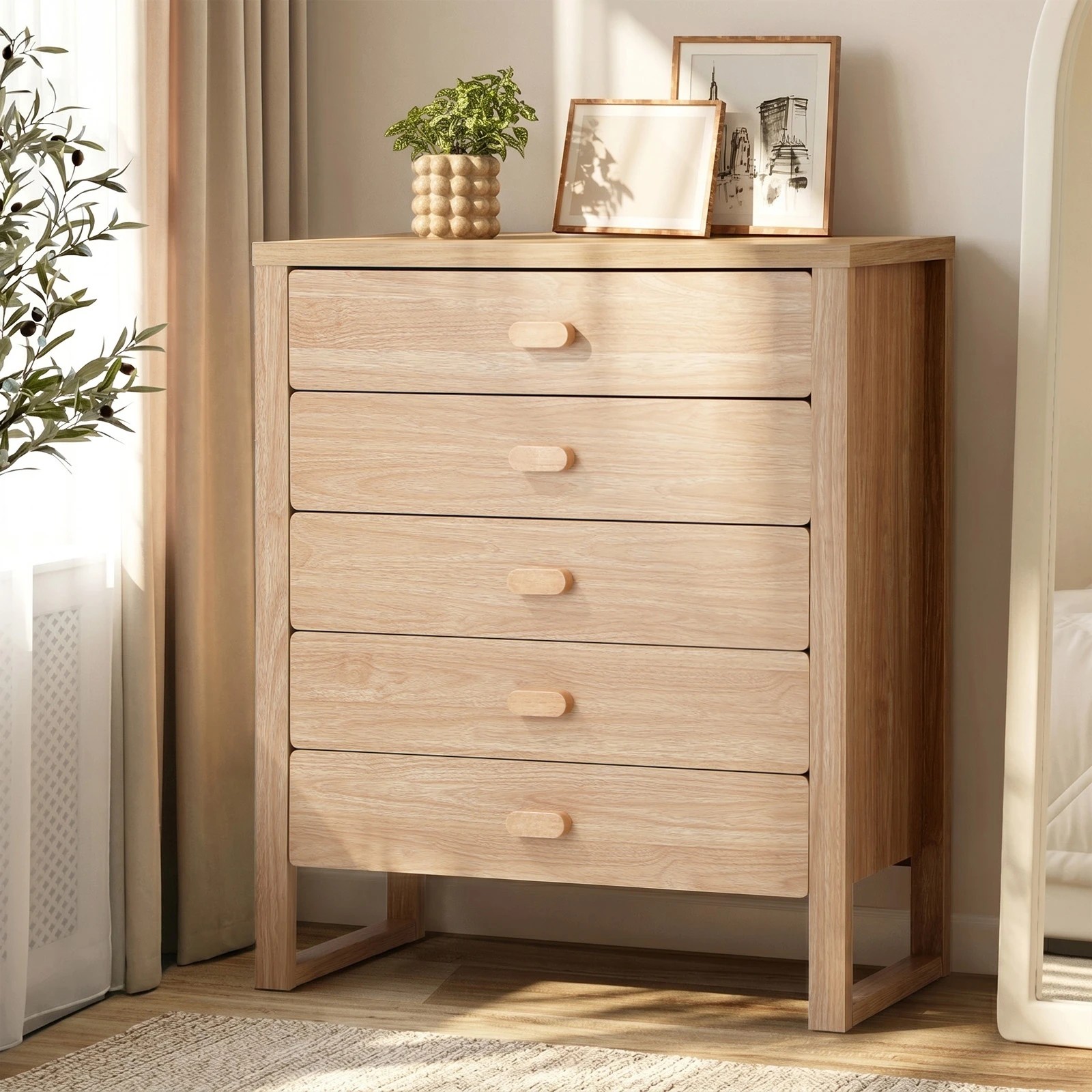 3 Oikiture 5 Chest of Drawers Dresser Tallboy Storage Desk Bedroom - Natural, 3 of 8
