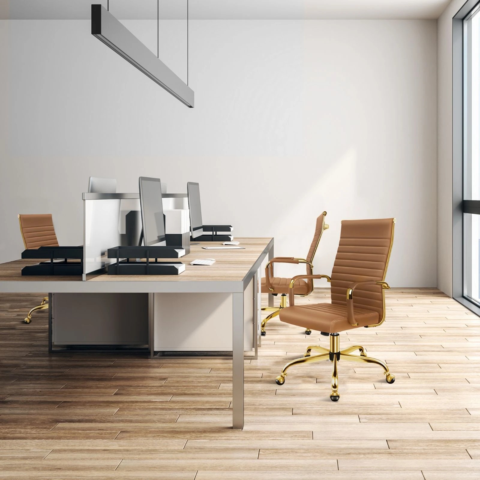 4 Alfordson Office Chair Padded Seat Ergonomic Executive Computer Study Gaming - Brown, 4 of 10