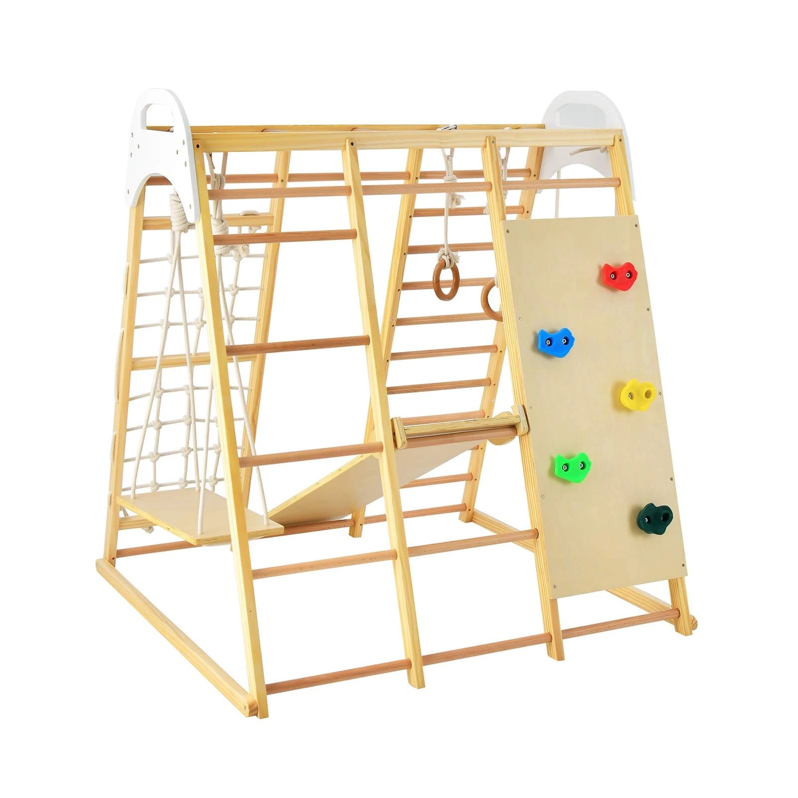1 Costway Climb Playset 8-in-1 Wood Climbing Frame Swing Slide Play Set - Natural, 1 of 3