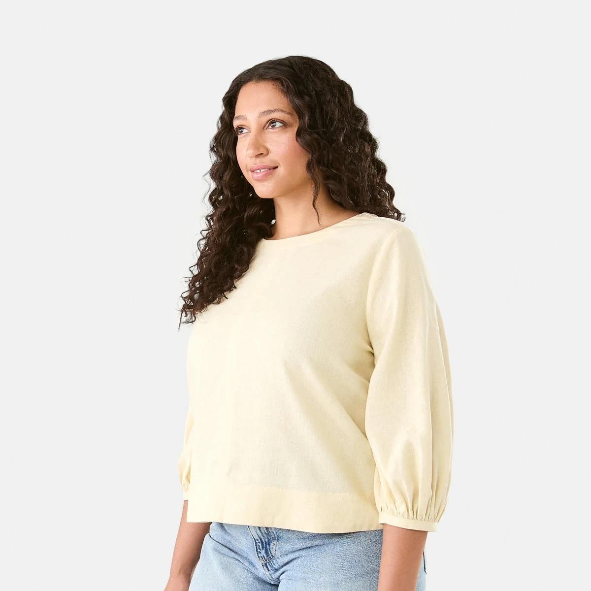 2 Long Sleeve Linen Blend Top Ylw Straw, 2 of 7