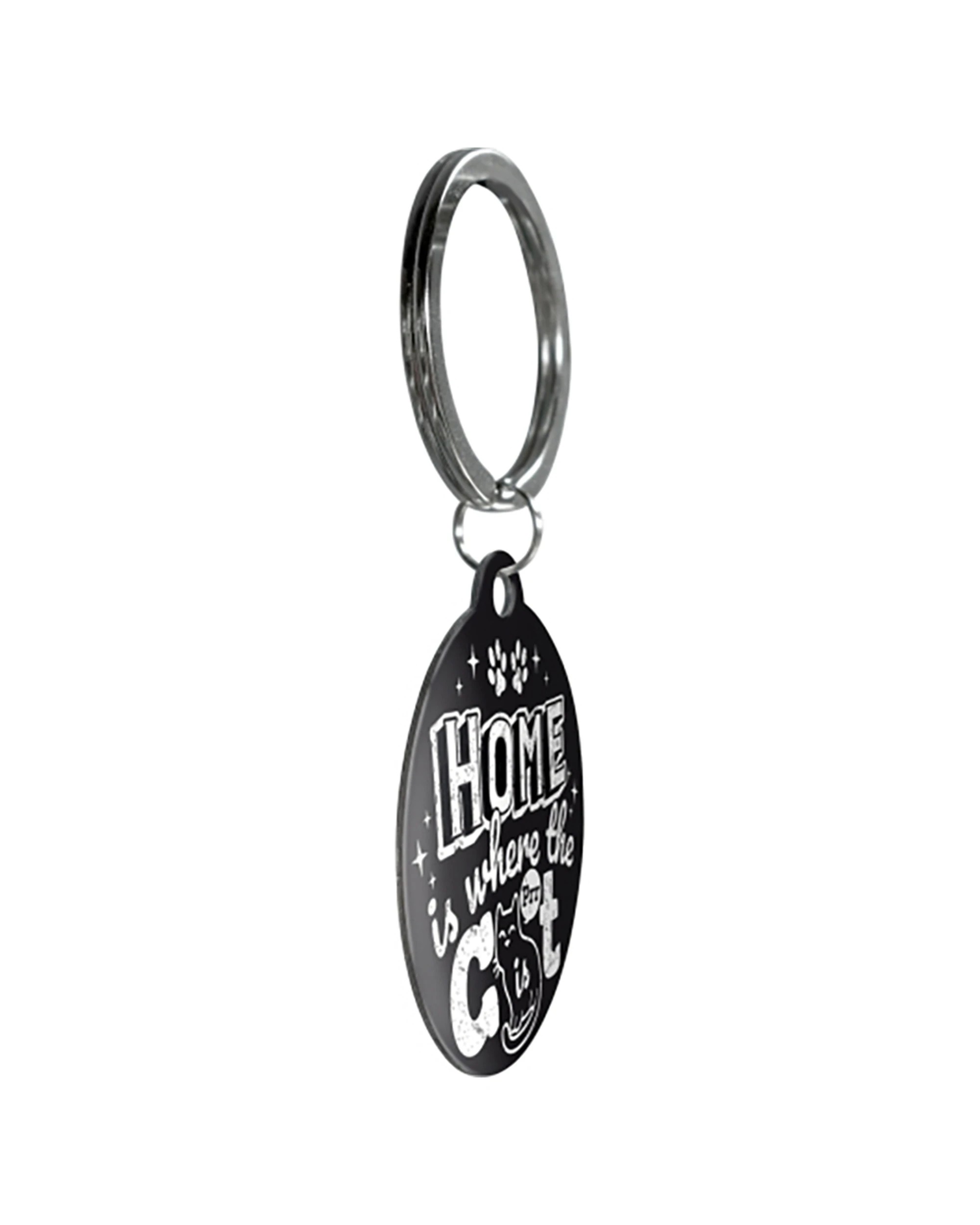 2 Nostalgic-Art Metal Round Keyring Home Is Where The Cat Is Stainless Steel - Black, 2 of 5
