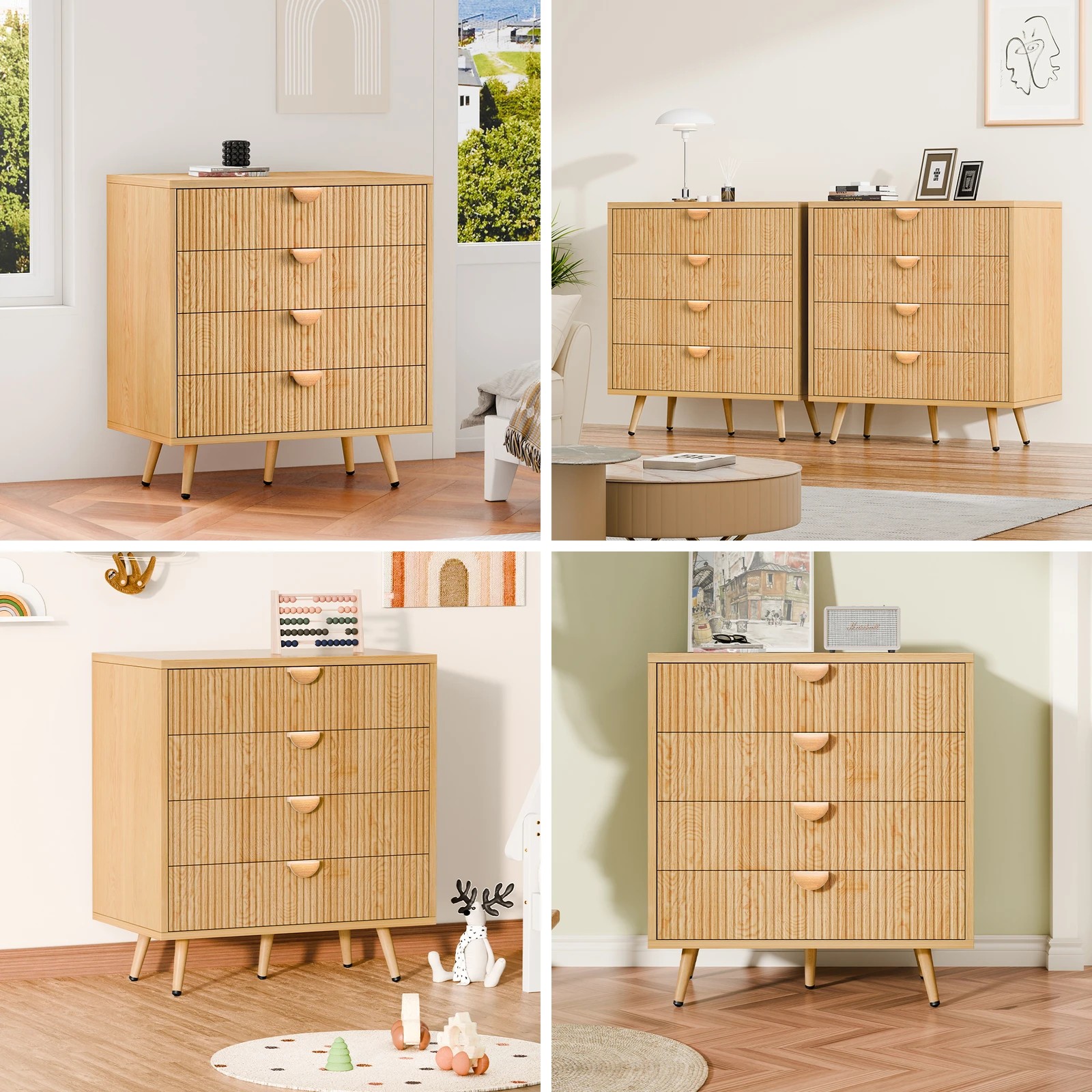 3 Alfordson 4 Chest of Drawers Modern Storage Cabinet Dresser Tallboy - Oak, 3 of 10