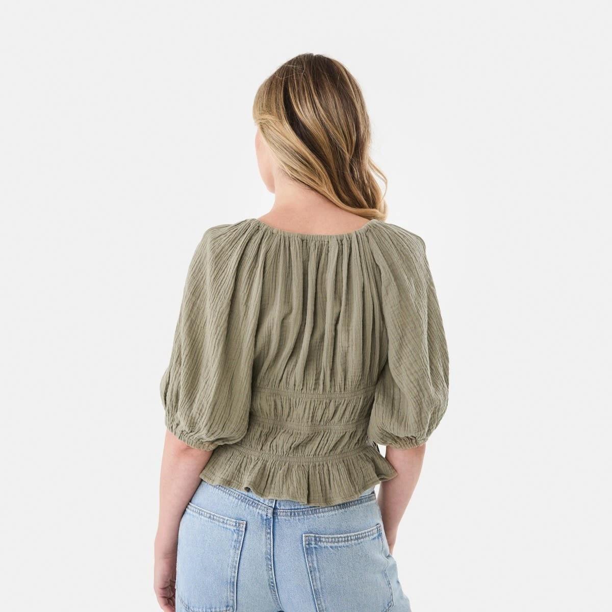 3 Short Sleeve Ruched Peplum Top Pave Grey, 3 of 6