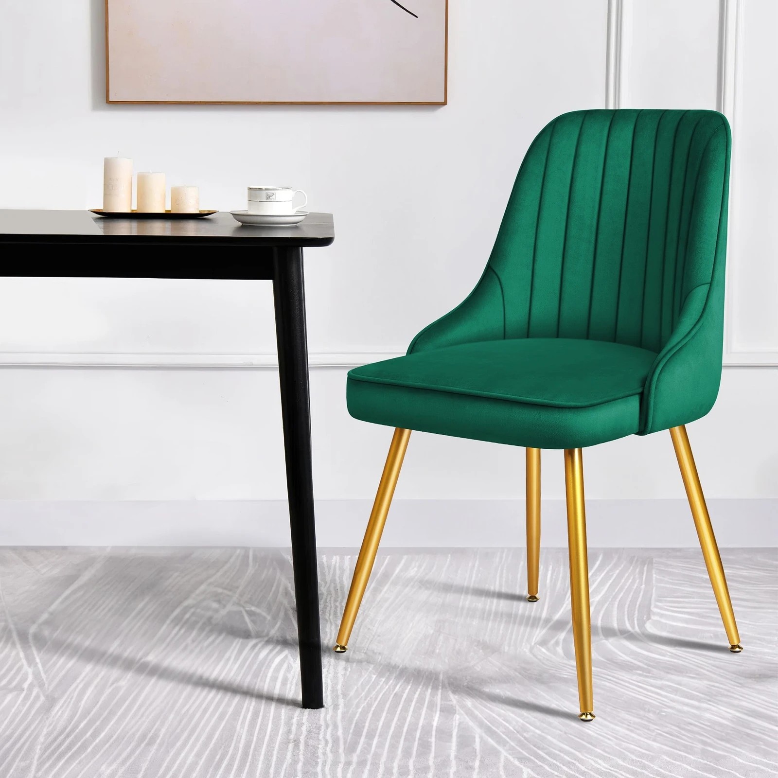 3 Alfordson 2x Dining Chairs Kitchen Accent Lounge Padded Tufted Seat Velvet - Green, 3 of 10