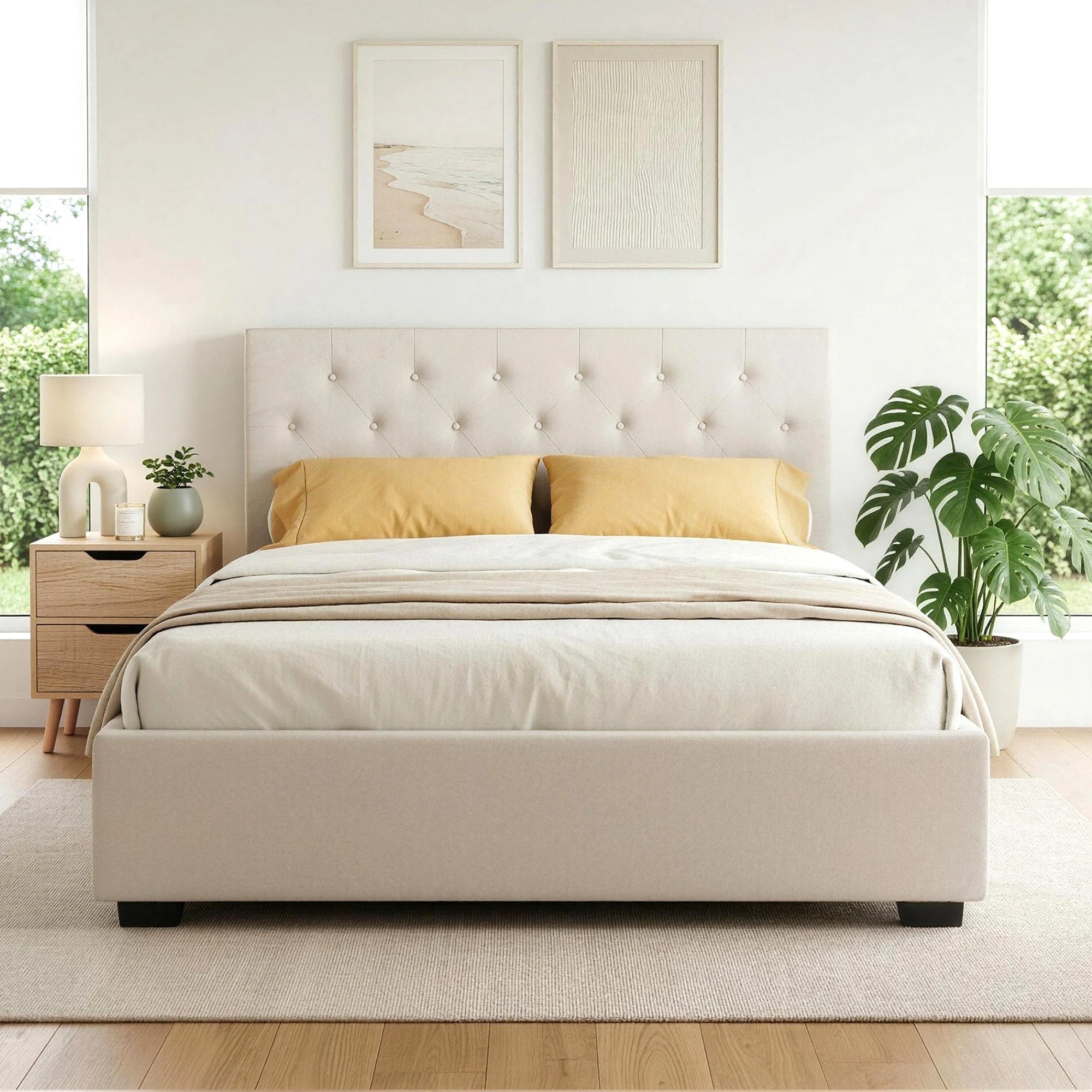 5 Artiss Double Bed Frame with Storage and Bedside Table Set Tufted Gas Lift Bed Base and 2-Drawer Nightstand - Multi, 5 of 8
