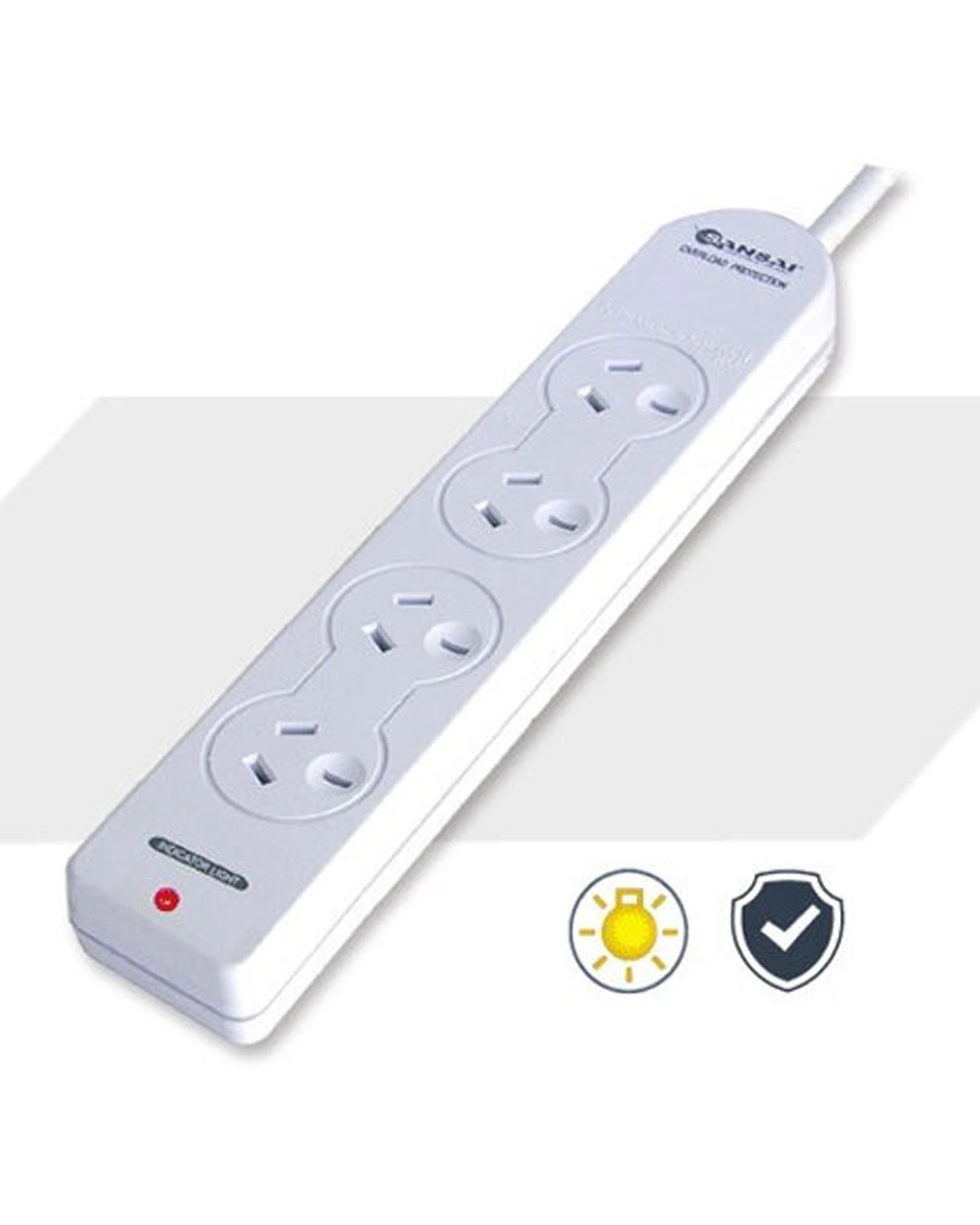 2 Sansai 4-Way Power Board Overload Surge Protection Master Switch 10A 1m - White, 2 of 2