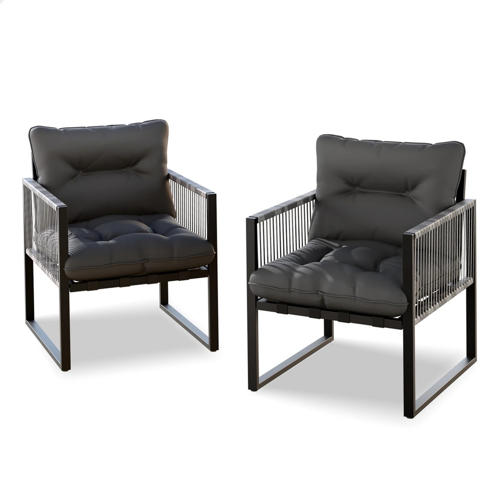 1 Alfordson Outdoor Furniture 2x Lounge Chairs Patio Garden Armchair Rattan Chair - Black Grey, 1 of 9