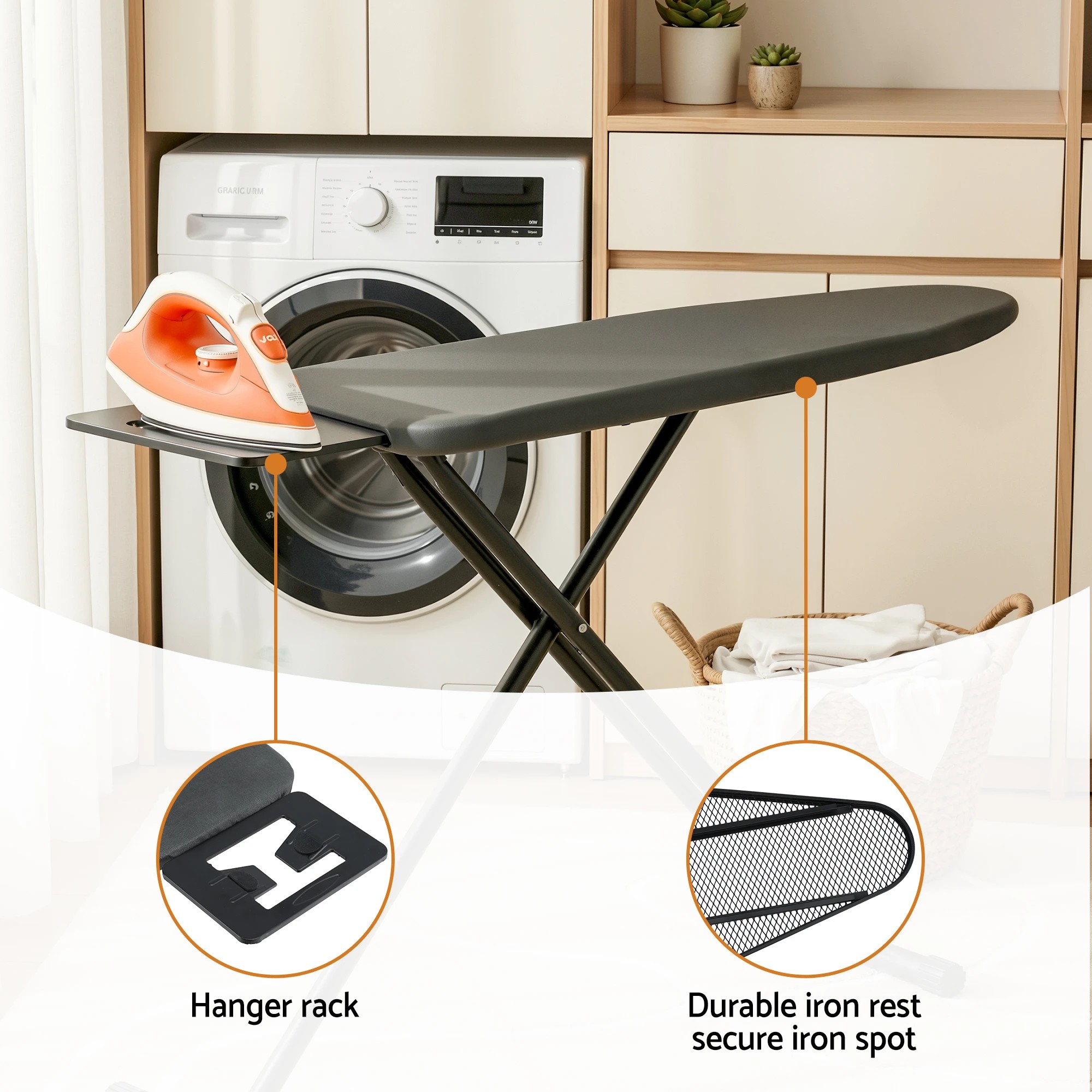4 Artiss Ironing Board with Iron Rest with 3 Layers Extra Thick Cover Easy Storage - Black, 4 of 5