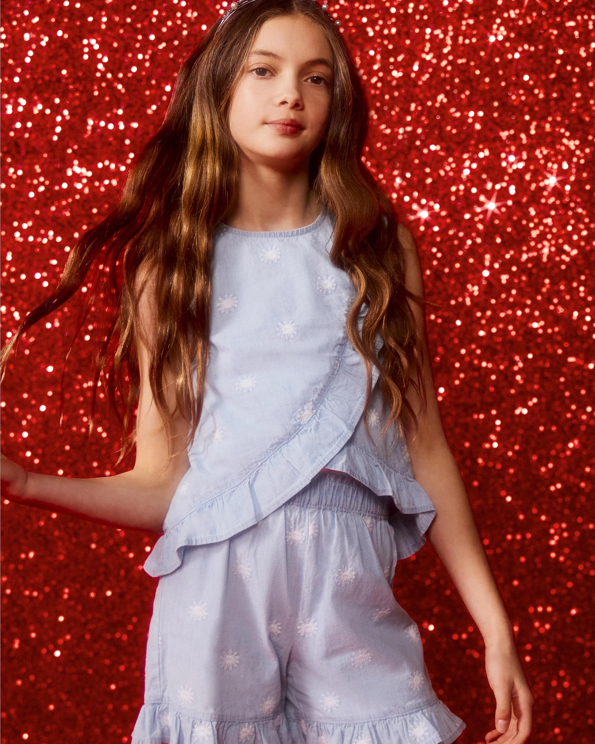 8 Target Woven Cross Front Frill Top MID WASH, 8 of 8