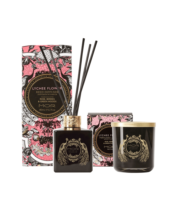 MOR Emporium Classics Lychee Flower Candle and Reed Diffuser Set - Pink