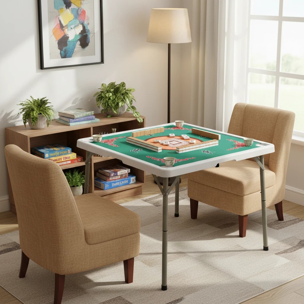 2 Costway 90cm Folding Mahjong Table 4 Player Poker Domino Game Card Table w/Cup Holders - Green, 2 of 2